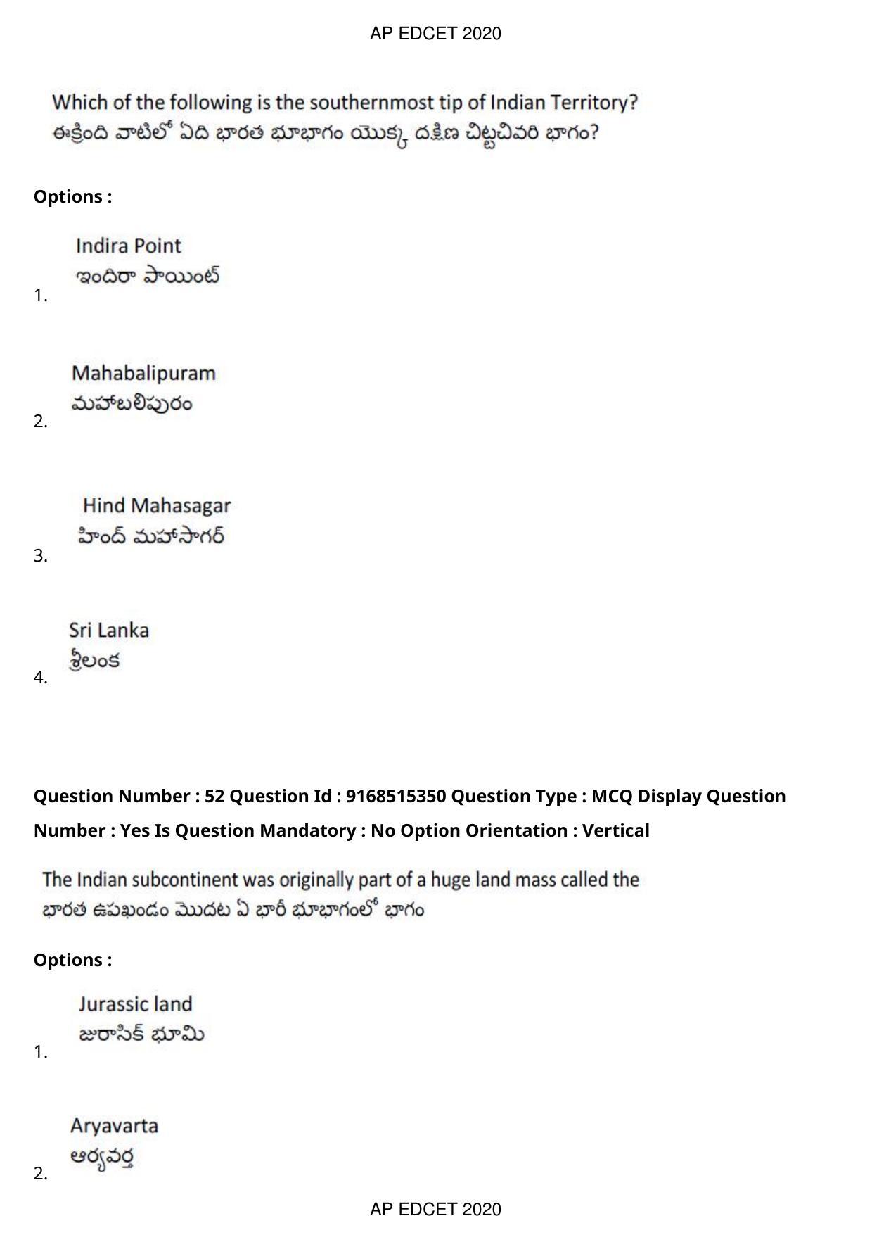 AP EDCET 2020 Social Studies Question Paper Shift 1 - Page 38