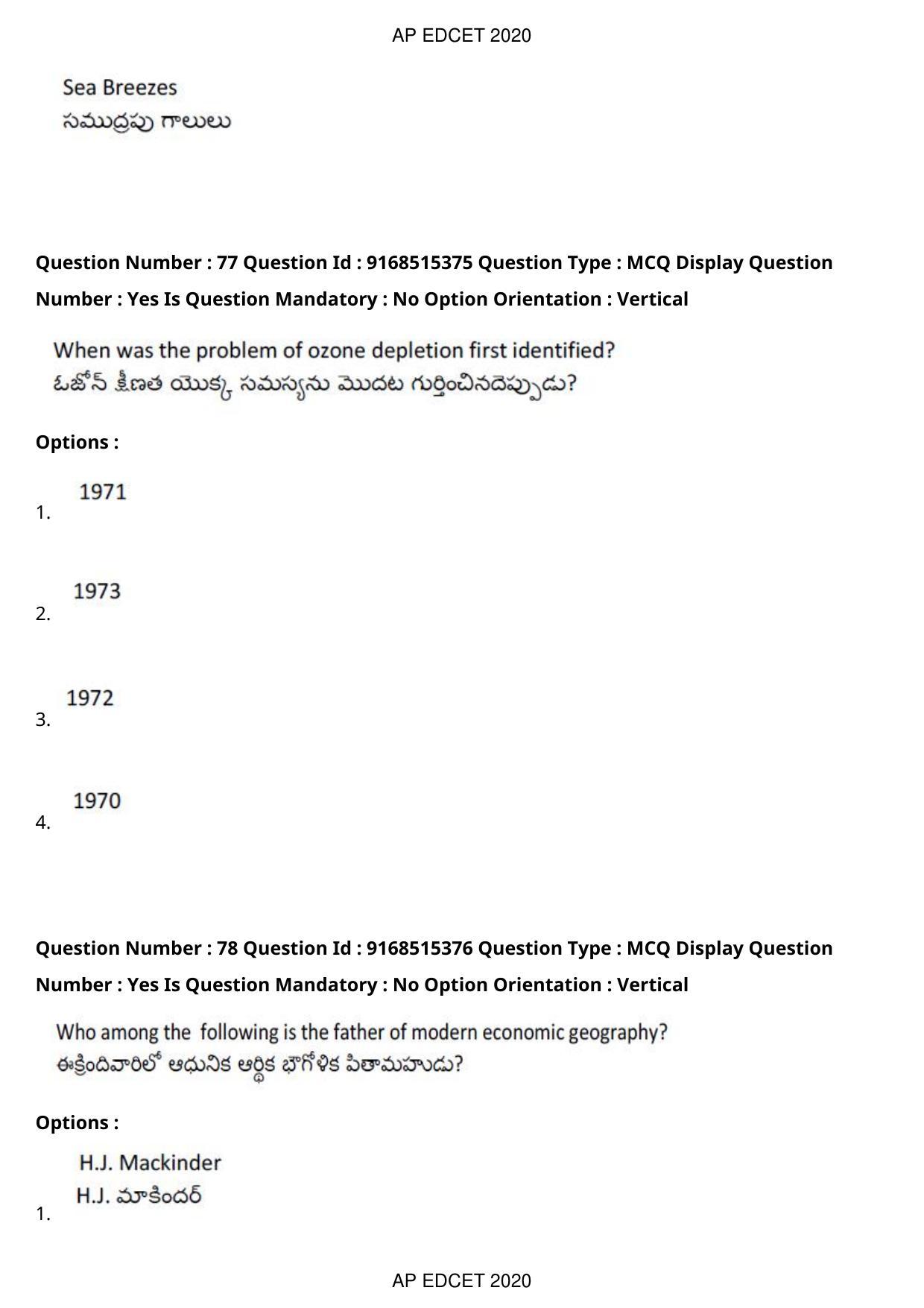 AP EDCET 2020 Social Studies Question Paper Shift 1 - Page 56