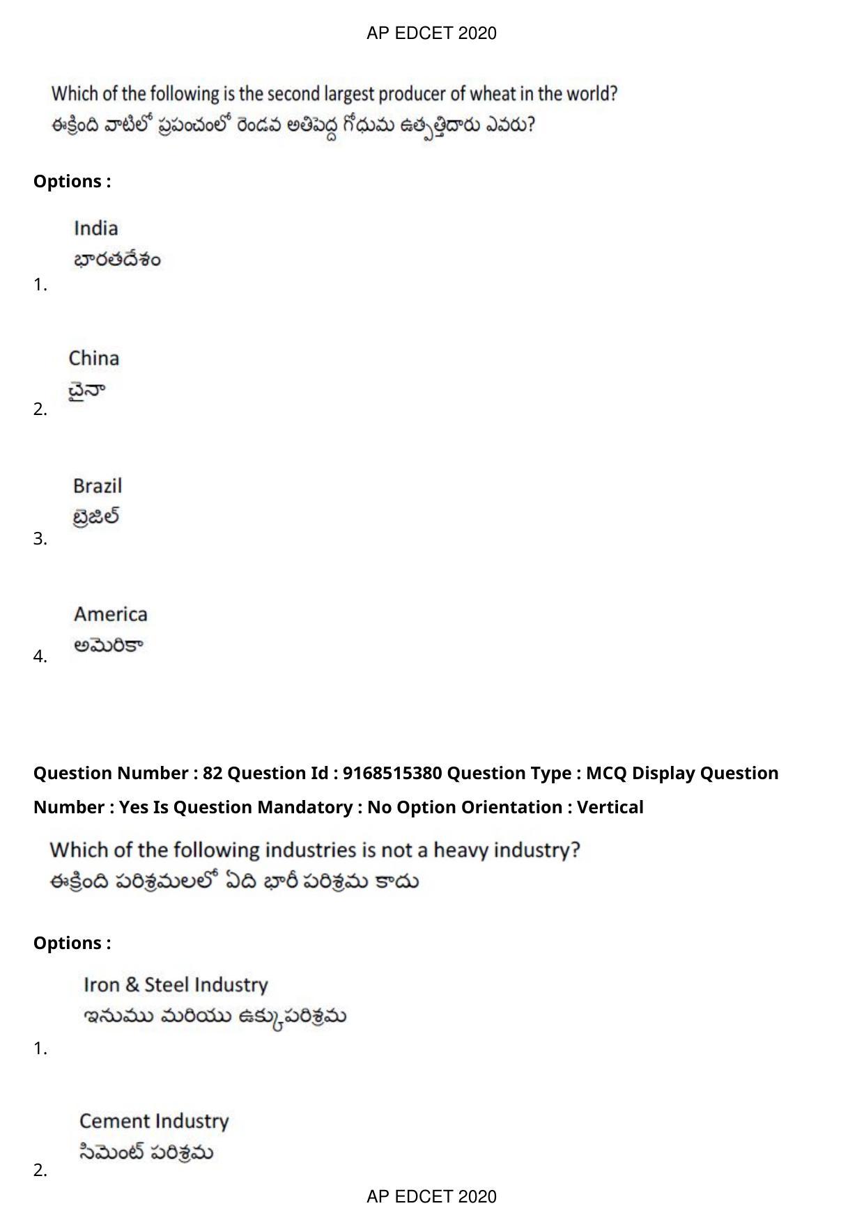 AP EDCET 2020 Social Studies Question Paper Shift 1 - Page 59