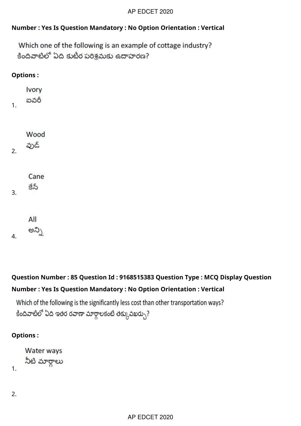 AP EDCET 2020 Social Studies Question Paper Shift 1 - Page 61