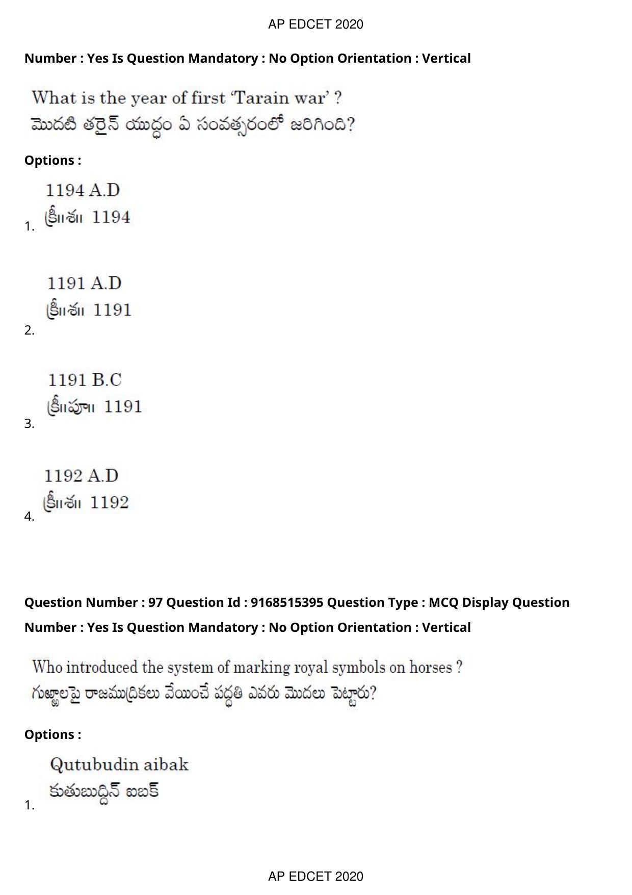 AP EDCET 2020 Social Studies Question Paper Shift 1 - Page 70