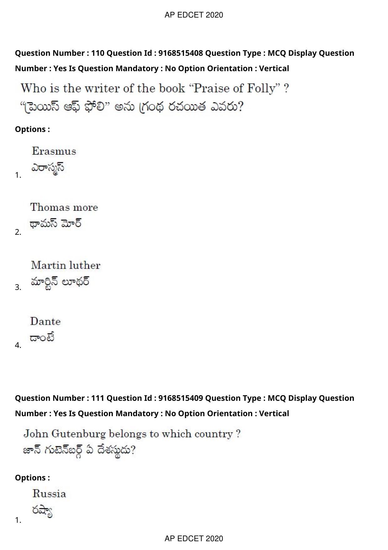 AP EDCET 2020 Social Studies Question Paper Shift 1 - Page 80