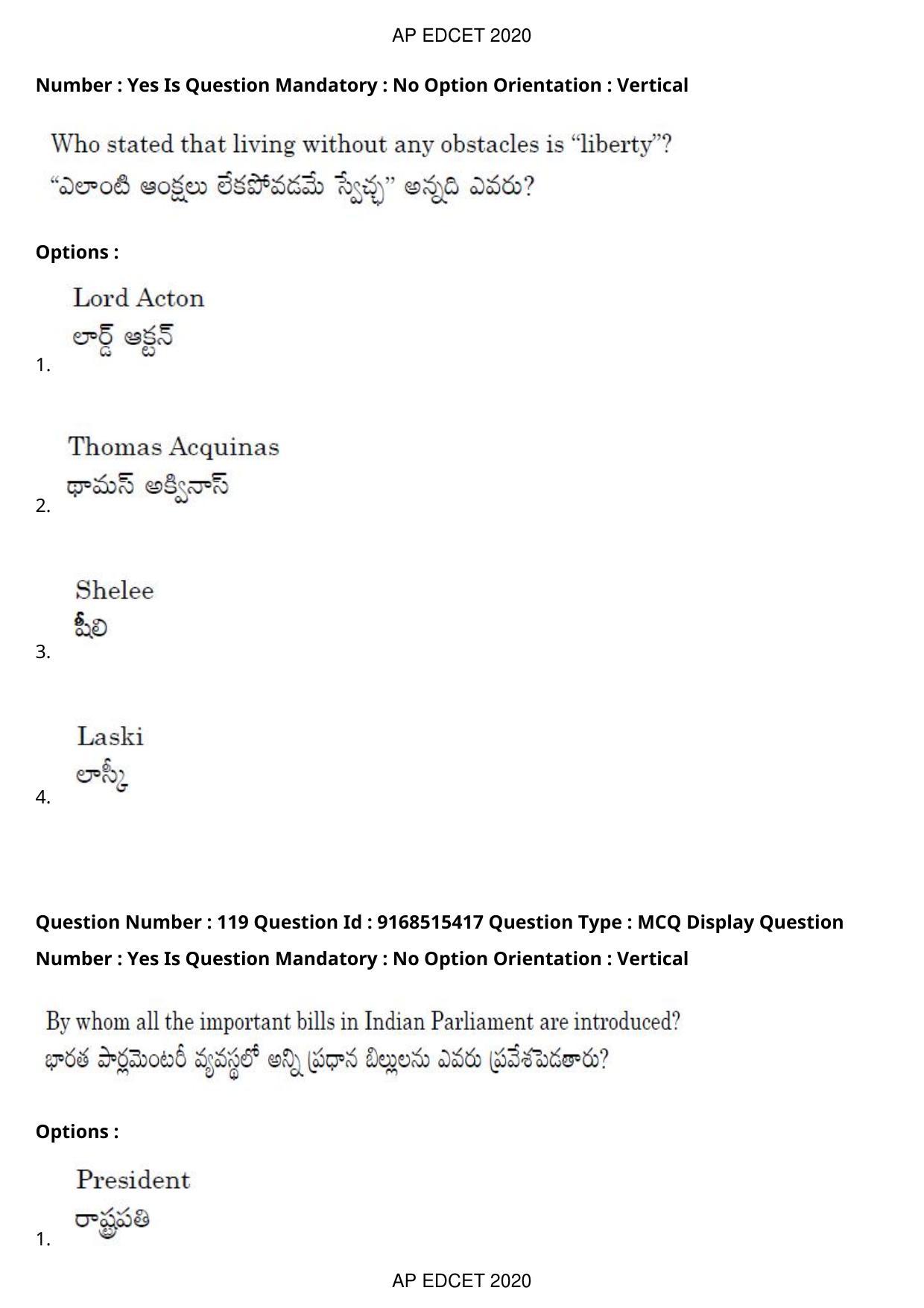 AP EDCET 2020 Social Studies Question Paper Shift 1 - Page 86