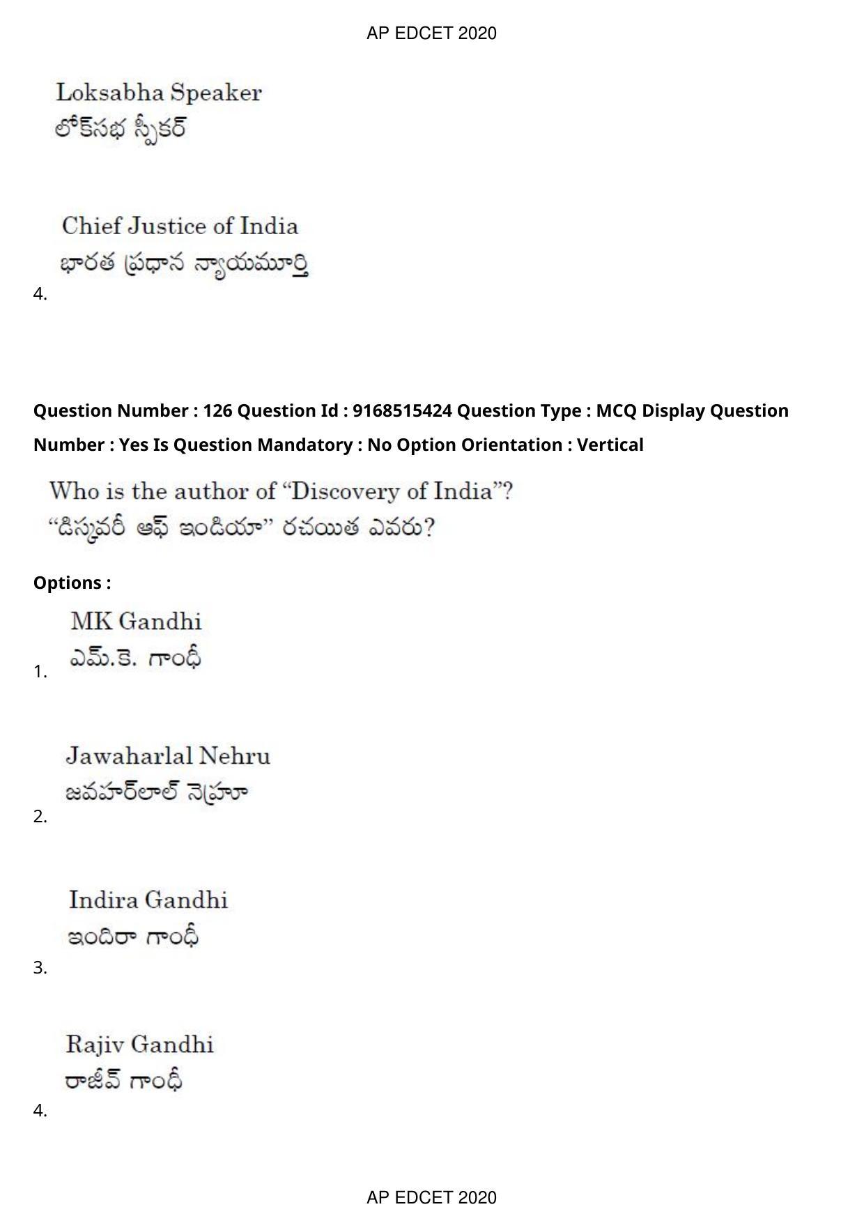 AP EDCET 2020 Social Studies Question Paper Shift 1 - Page 92