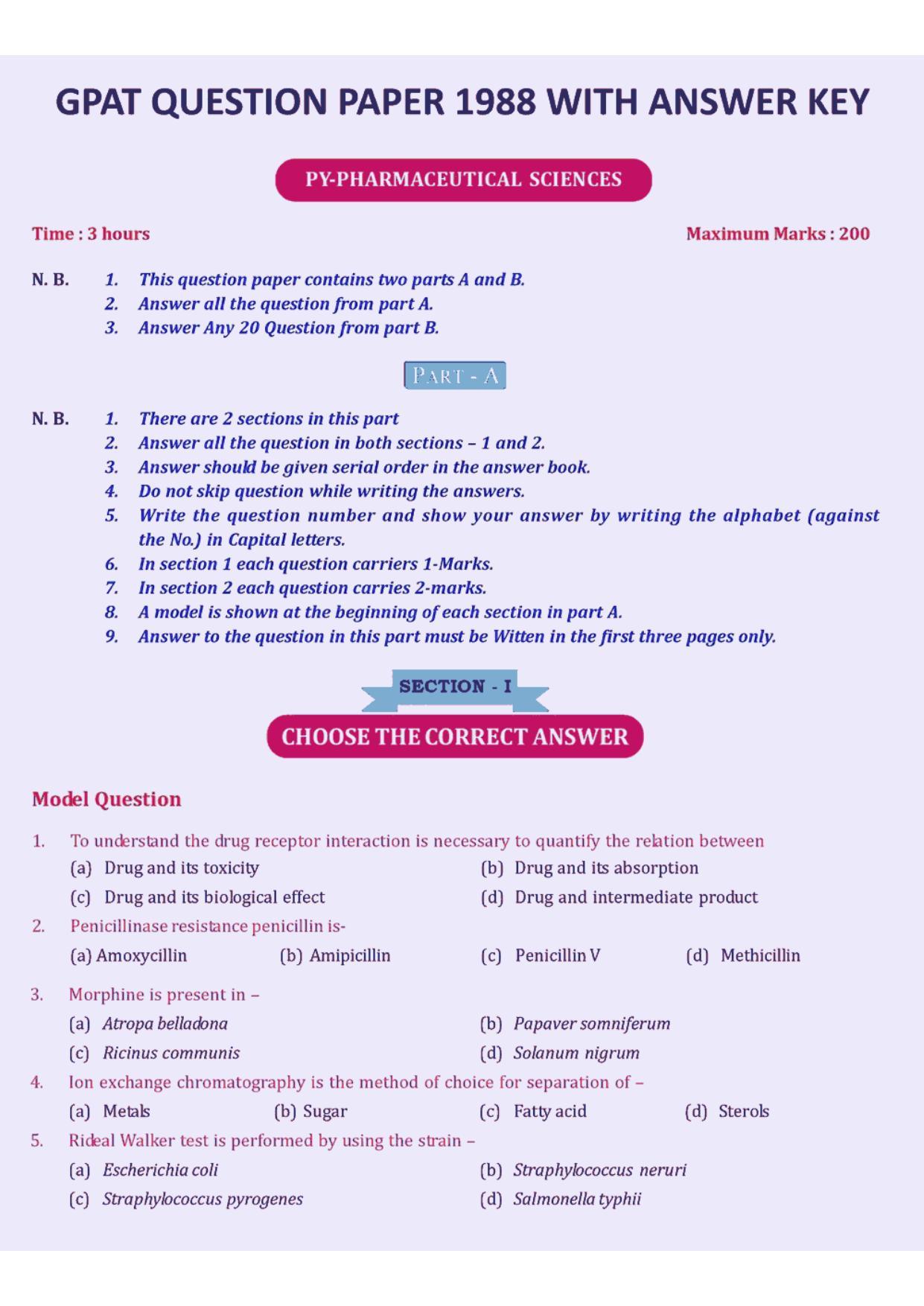 GPAT 1988 Question Paper - Page 1