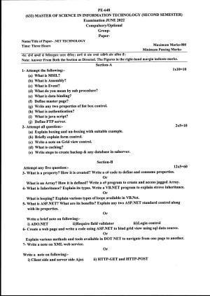 Bilaspur University Question Paper June 2022:Master Of Science In Information Technology (Second Semester) Net Technology Paper 1