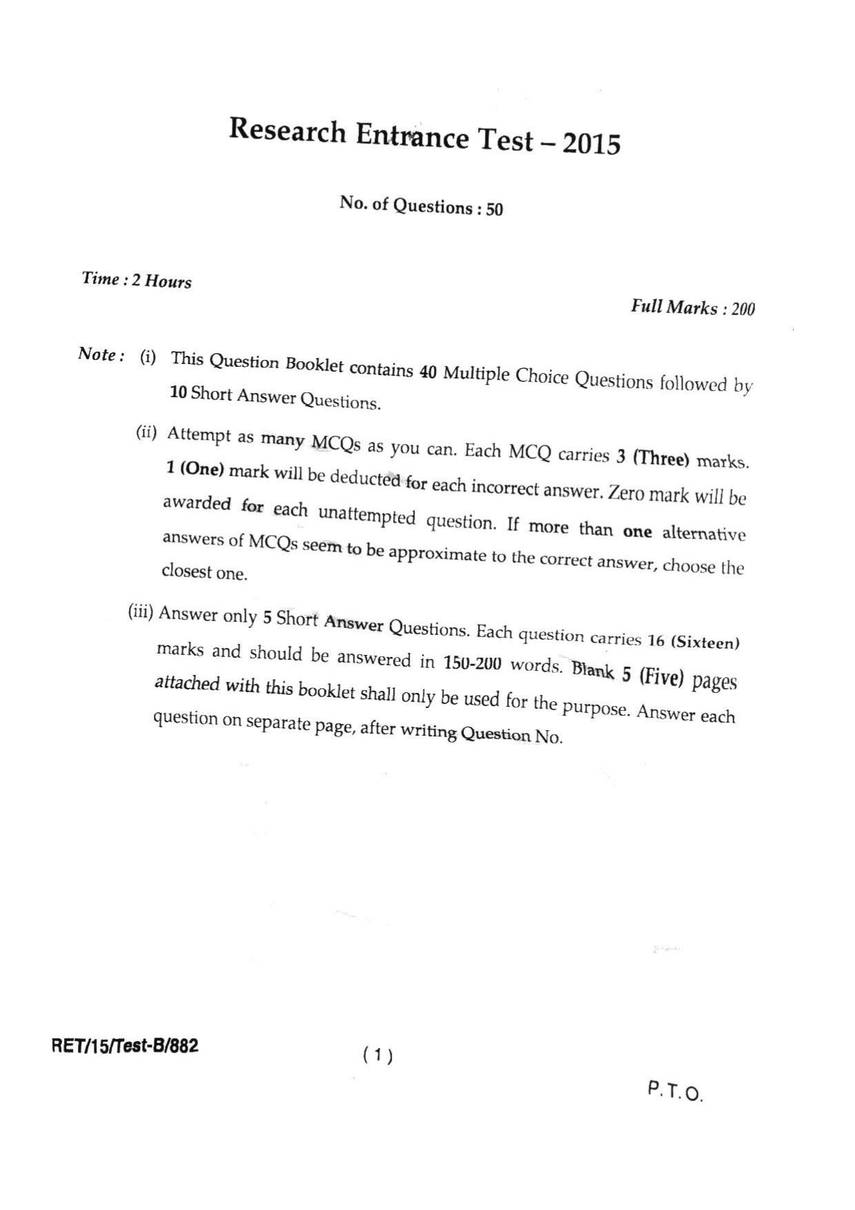 BHU RET CHEMISTRY 2015 Question Paper - Page 3