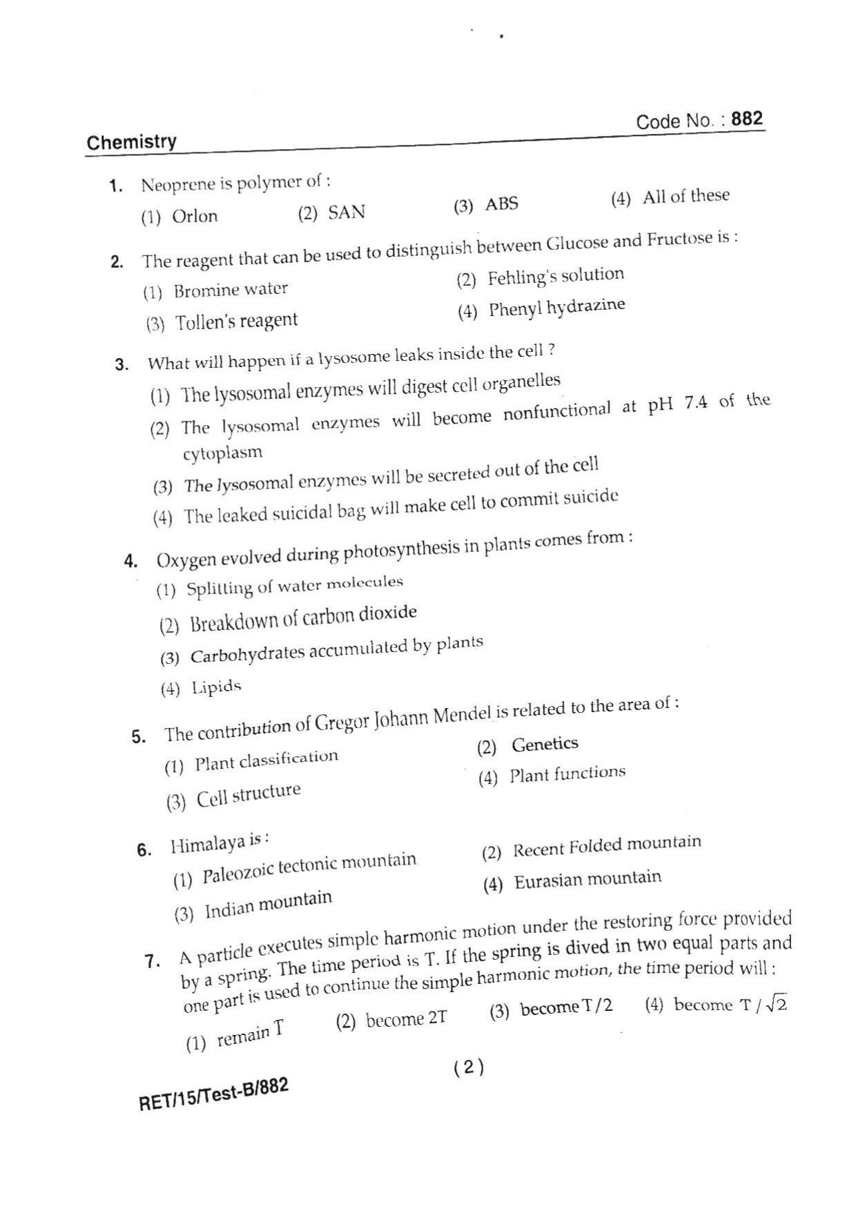 BHU RET CHEMISTRY 2015 Question Paper - Page 4
