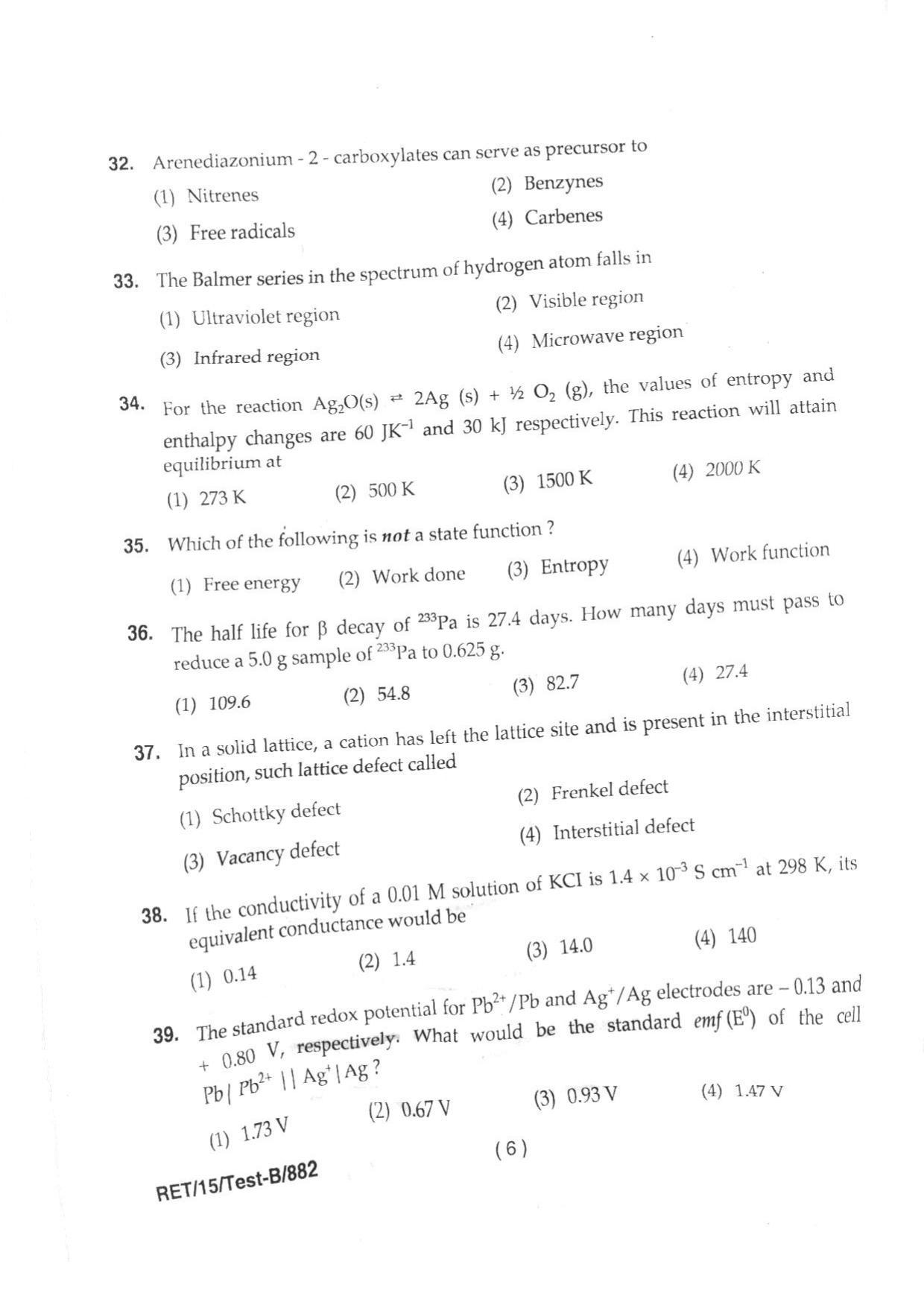 BHU RET CHEMISTRY 2015 Question Paper - Page 8