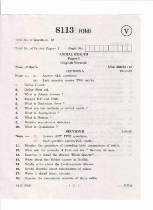 AP Inter 1st Year Animal Health-I (Old) May-2019-Vocational Question Paper