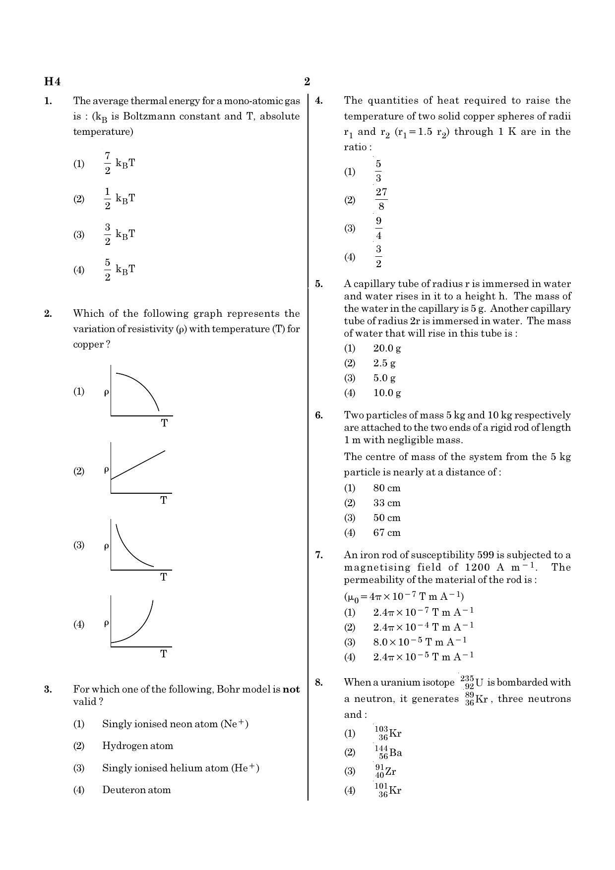 NEET H4 2020 Question Paper - Page 2