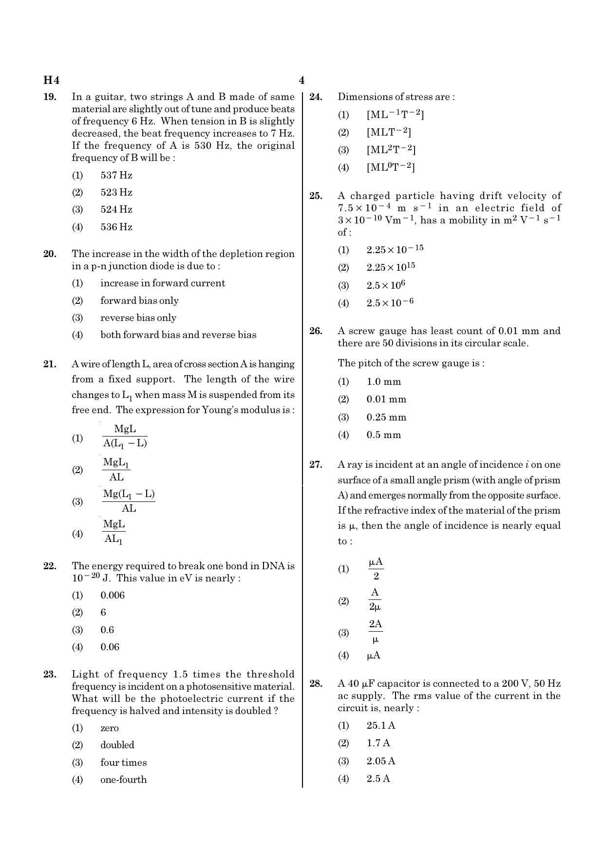NEET H4 2020 Question Paper - Page 4