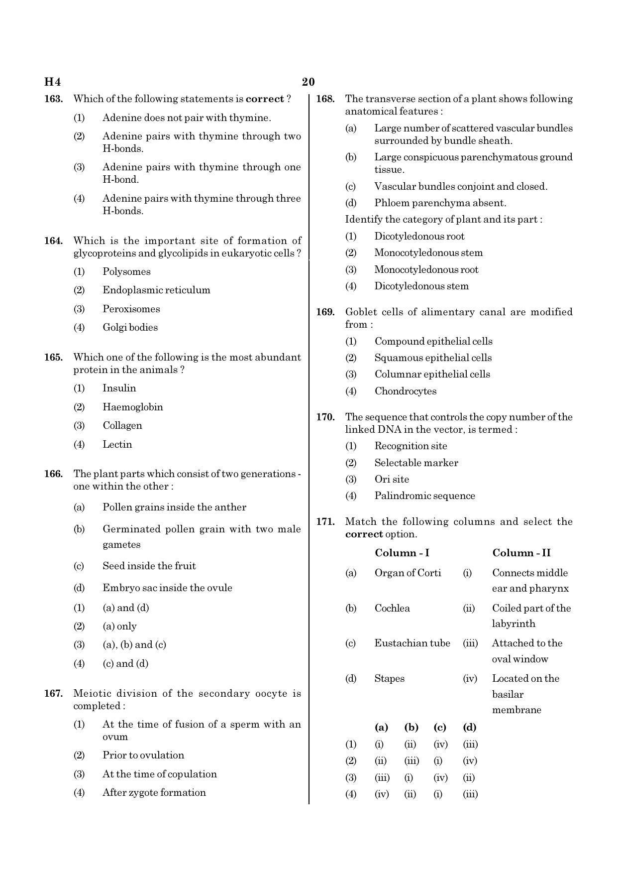 NEET H4 2020 Question Paper - Page 20
