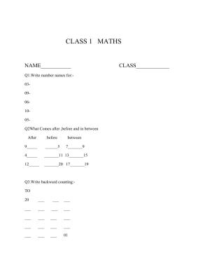 Worksheet for Class 1 Maths Practice Assignment 1