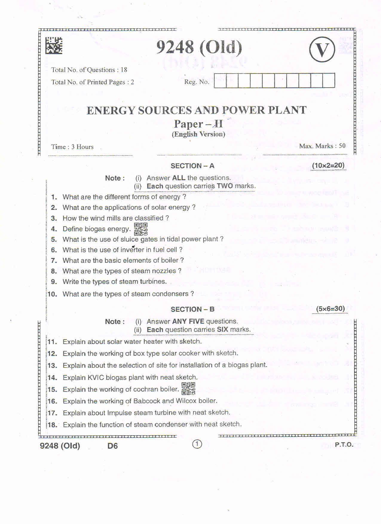 AP Intermediate 2nd Year Vocational Question Paper September-2021-Energy_Sources&Power_Plant-II - Page 1