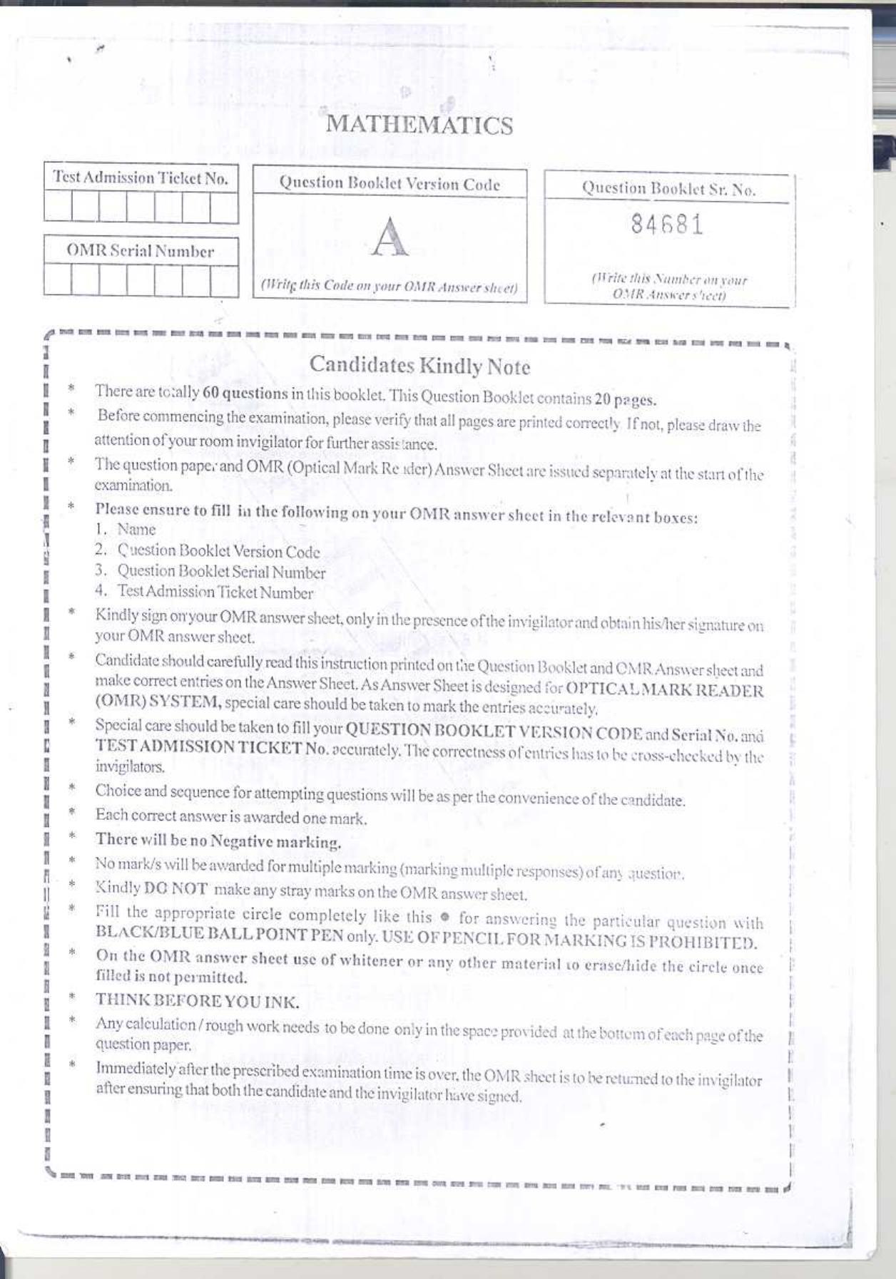 COMEDK UGET 2018 Maths Question Paper - Page 1