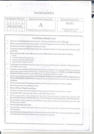 COMEDK UGET 2018 Maths Question Paper