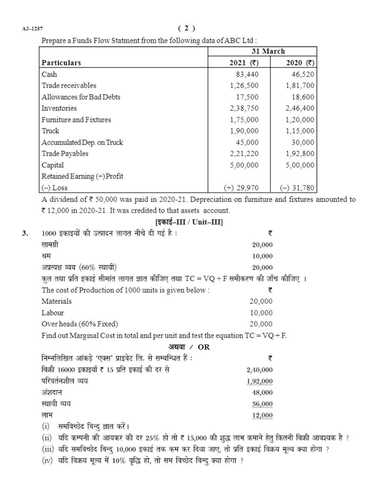 Bilaspur University Question Paper 2021-2022: B.COM Part -III (Three) (10+2+3) (II) Management Accounting Paper 2 - Page 2