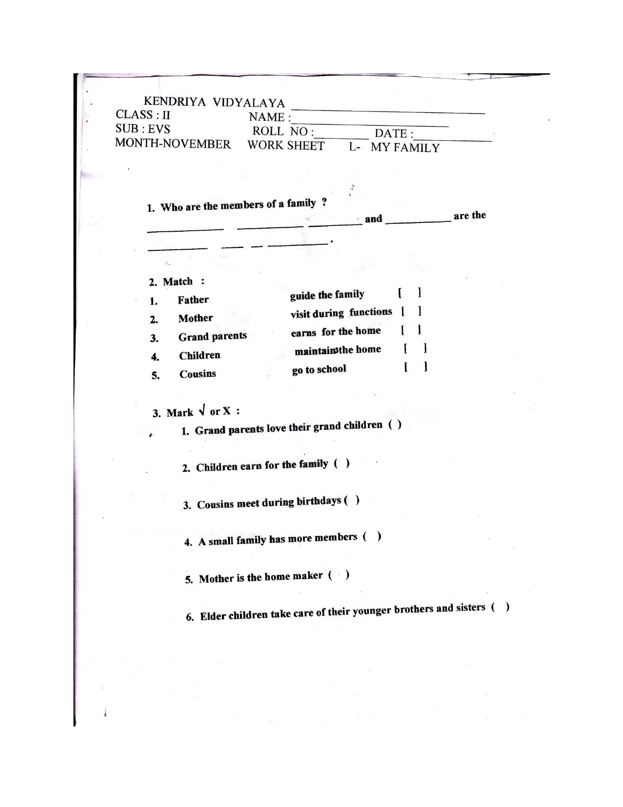 Worksheets for Class 2 EVS Assignment 12 My Family - Page 3
