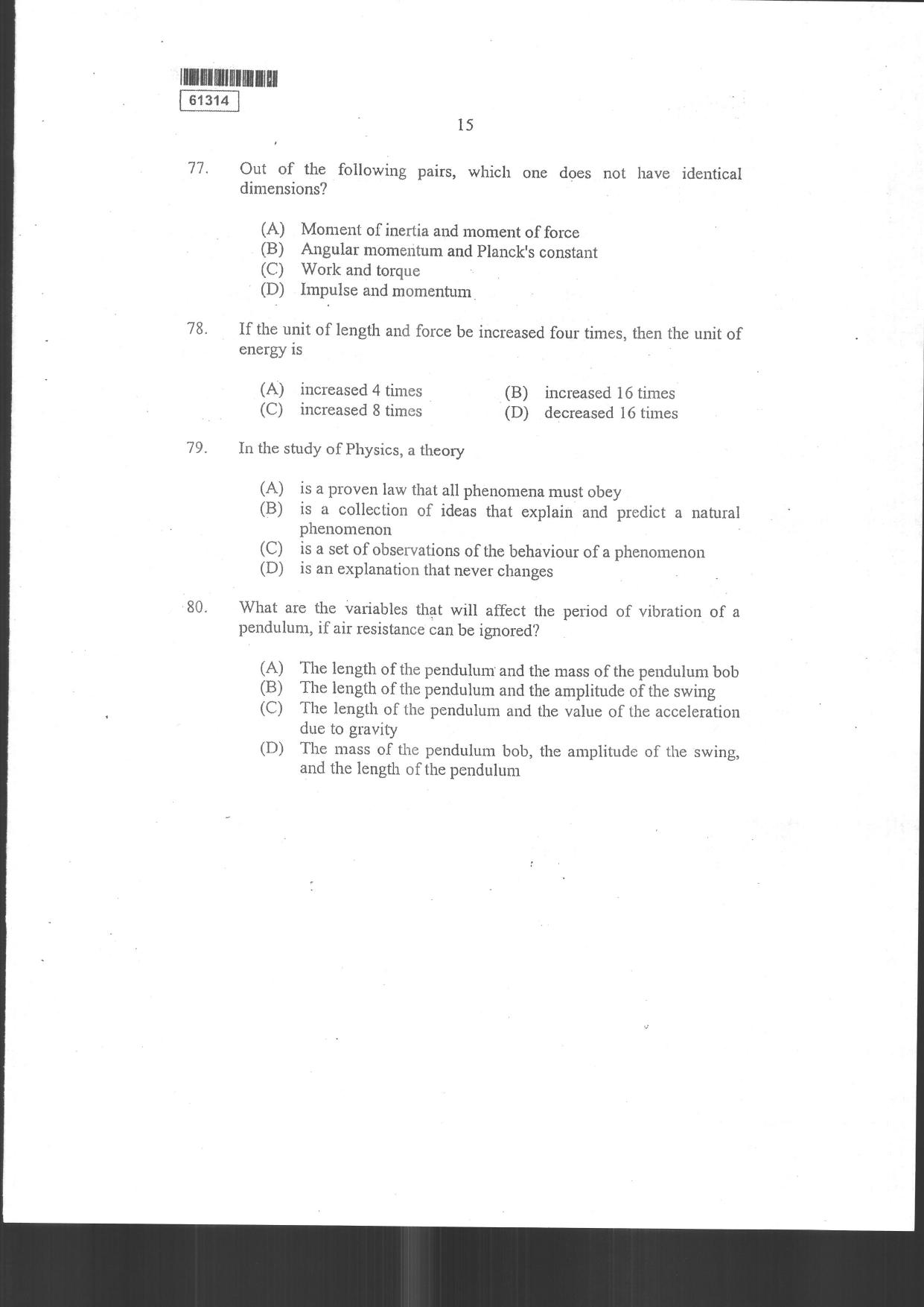 CUSAT CAT 2014 Physics Question Paper - Page 17