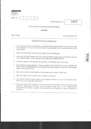 CUSAT CAT 2014 Physics Question Paper
