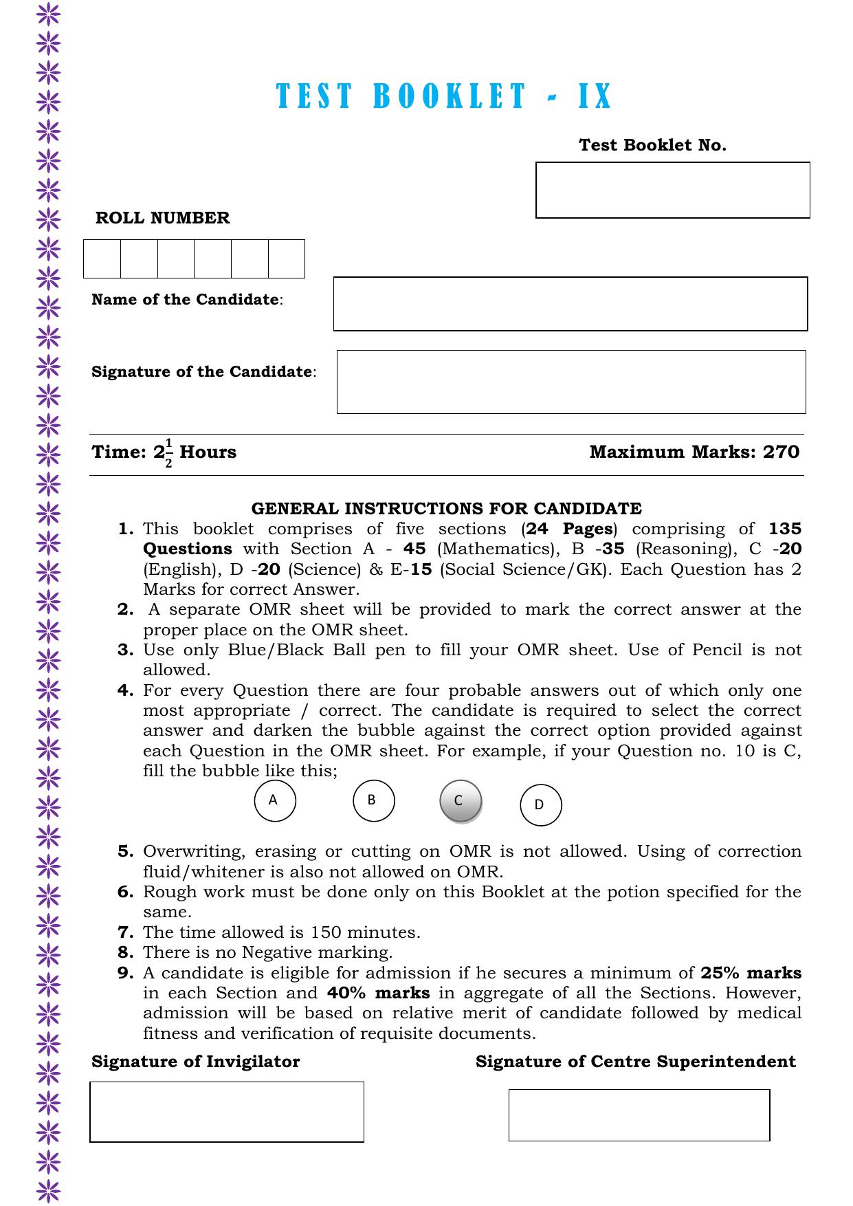 JKSSEE 2023 Class 9 Question Paper - Page 1