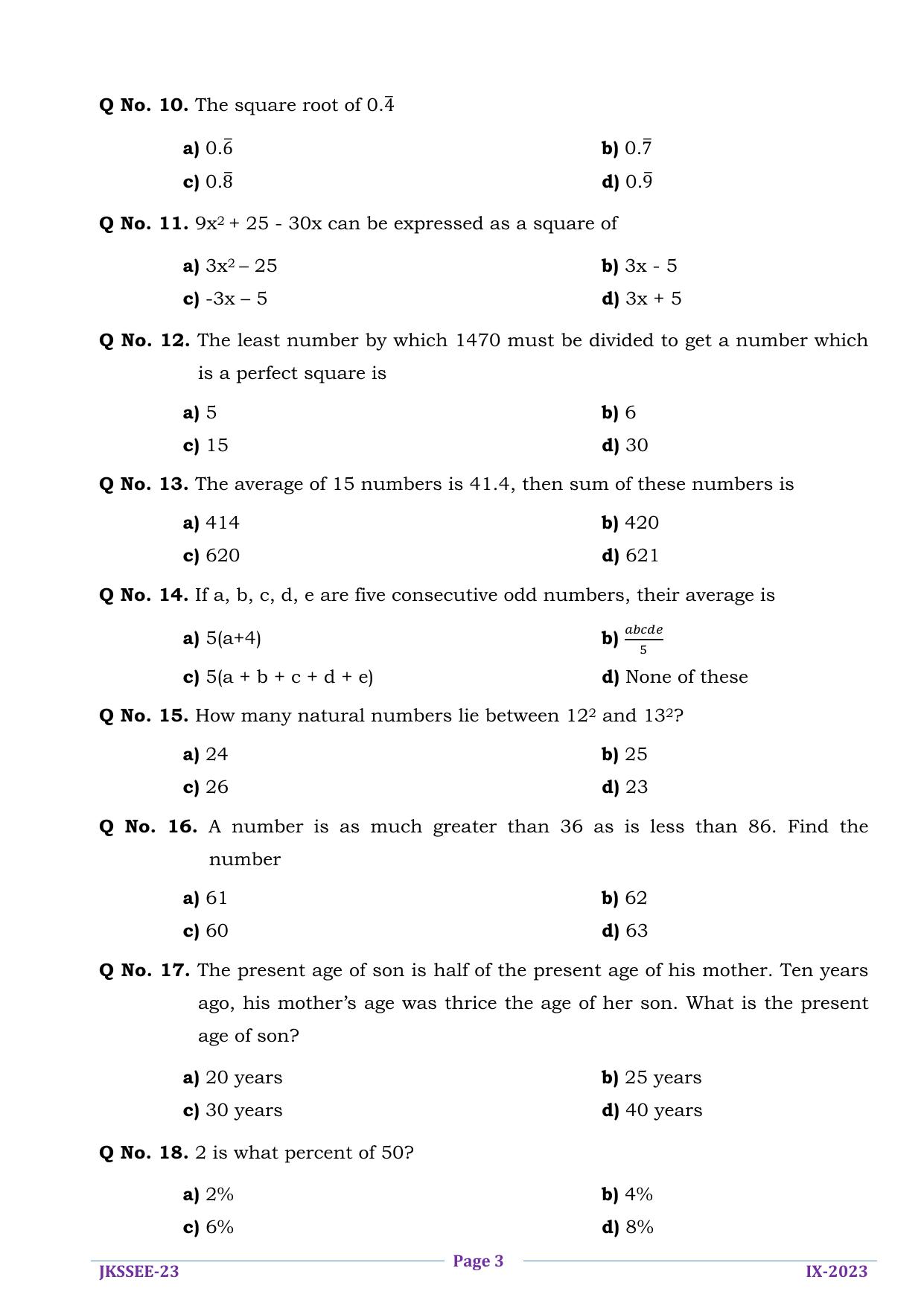 JKSSEE 2023 Class 9 Question Paper - Page 3