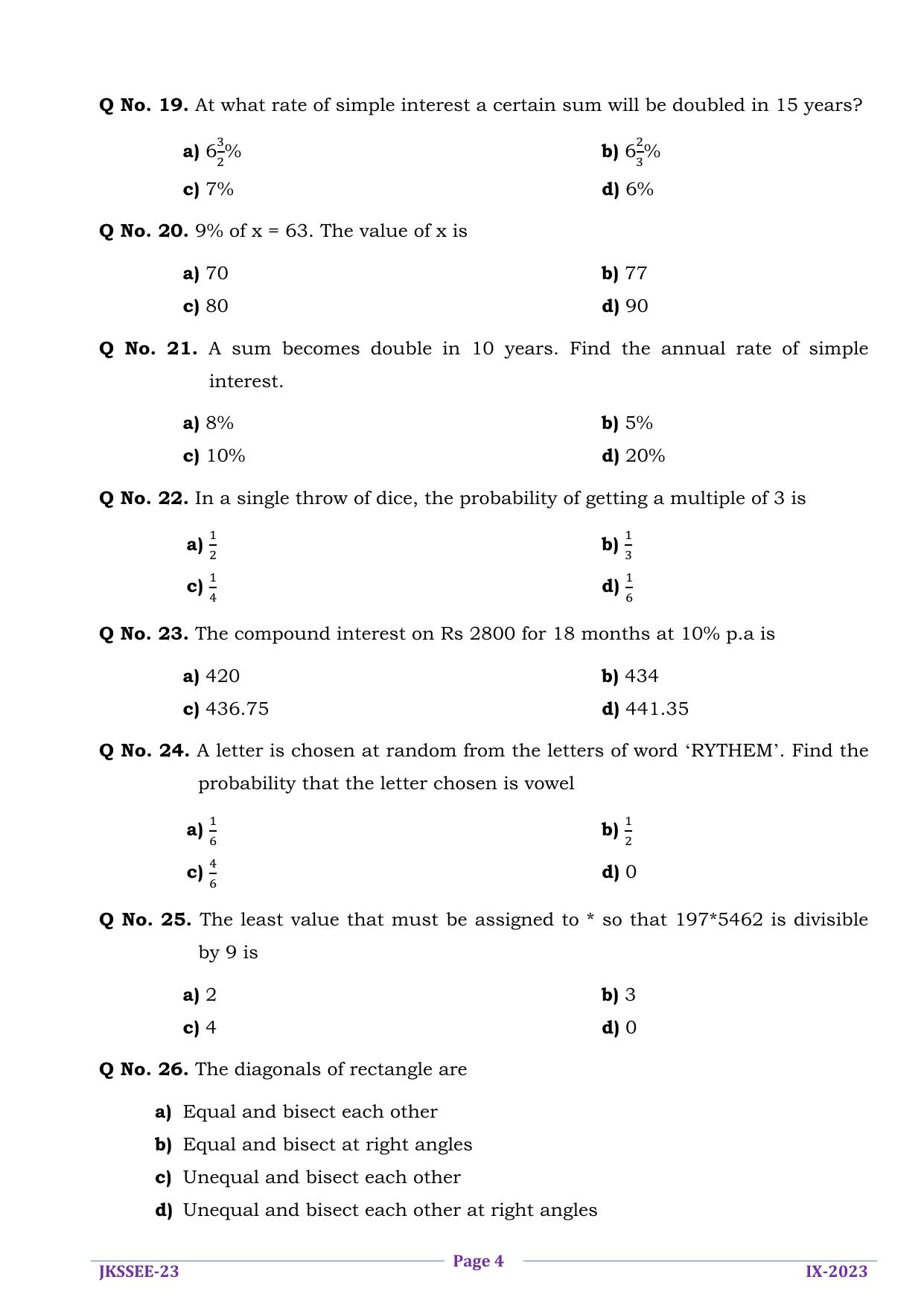 JKSSEE 2023 Class 9 Question Paper - Page 4