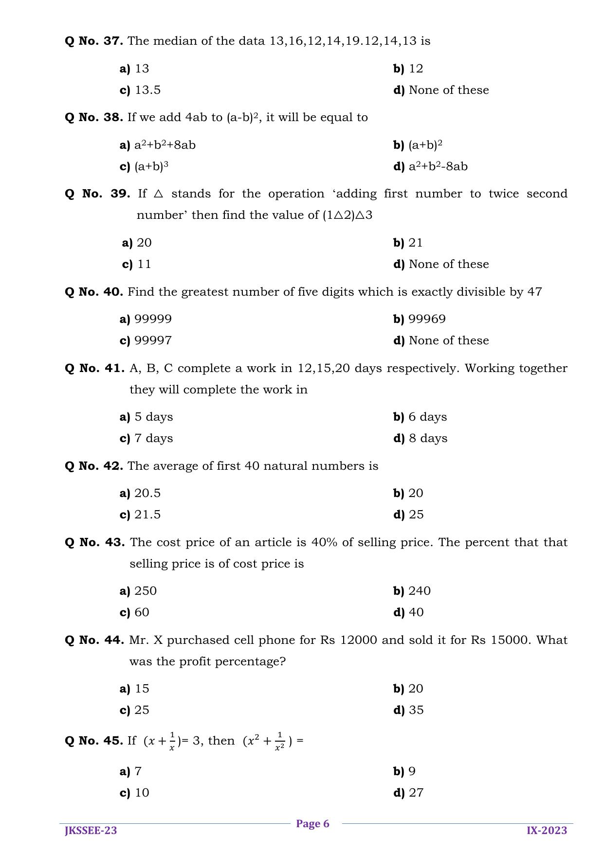 JKSSEE 2023 Class 9 Question Paper - Page 6