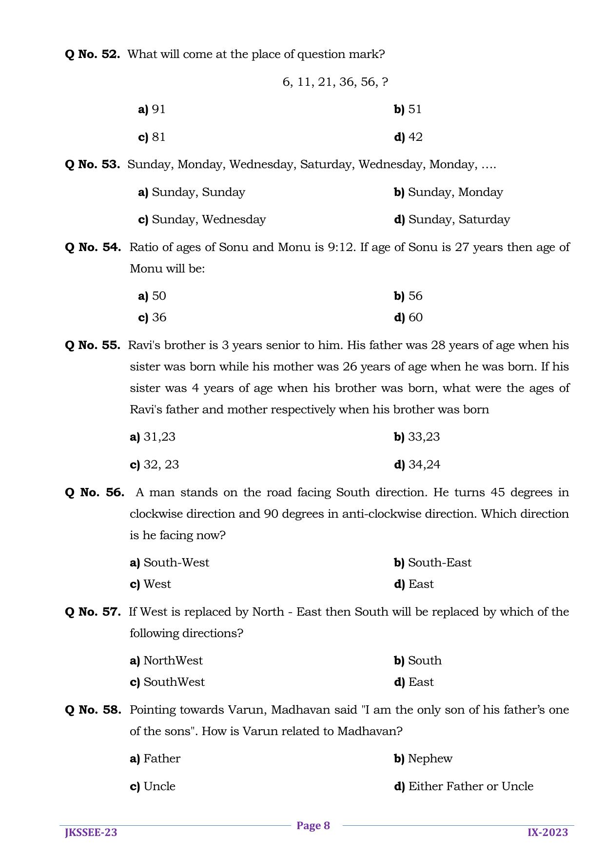 JKSSEE 2023 Class 9 Question Paper - Page 8