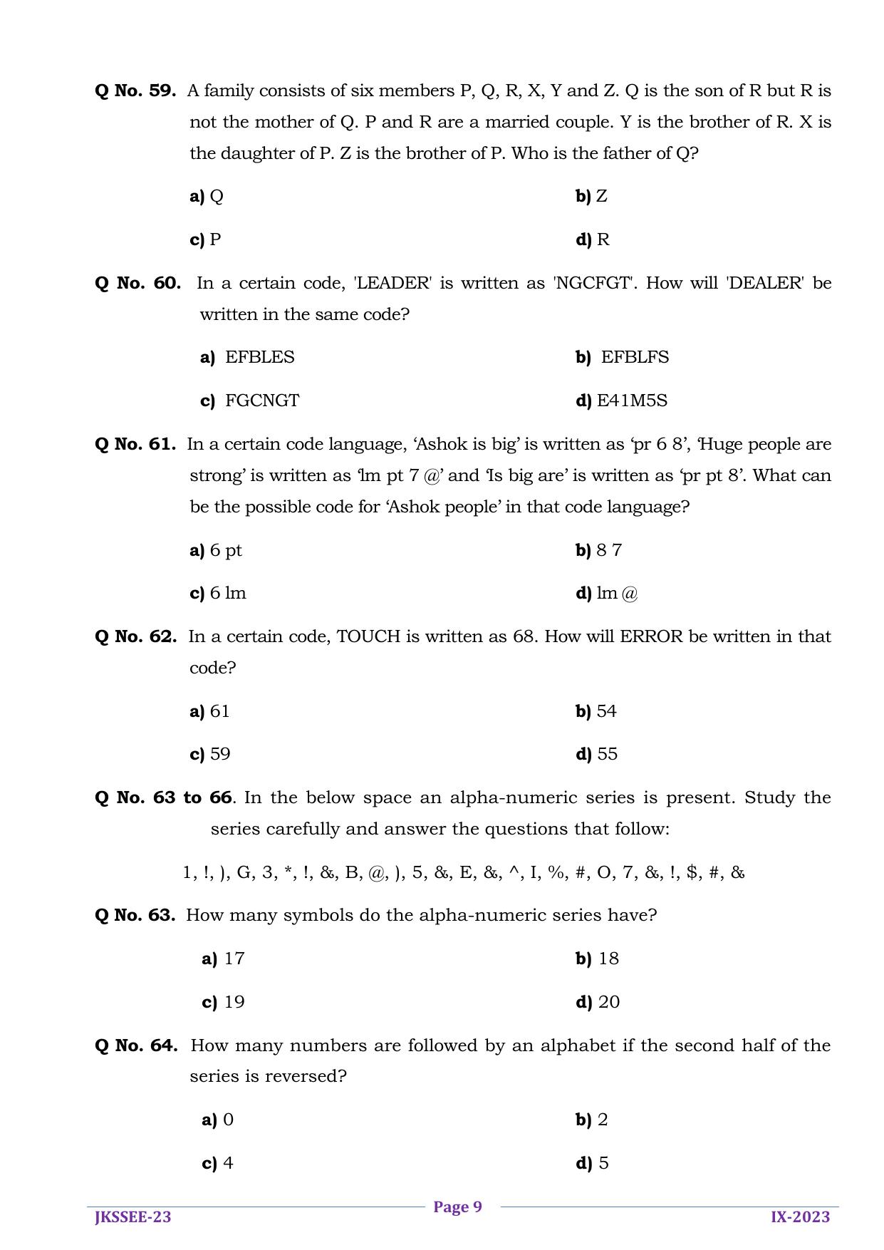 JKSSEE 2023 Class 9 Question Paper - Page 9