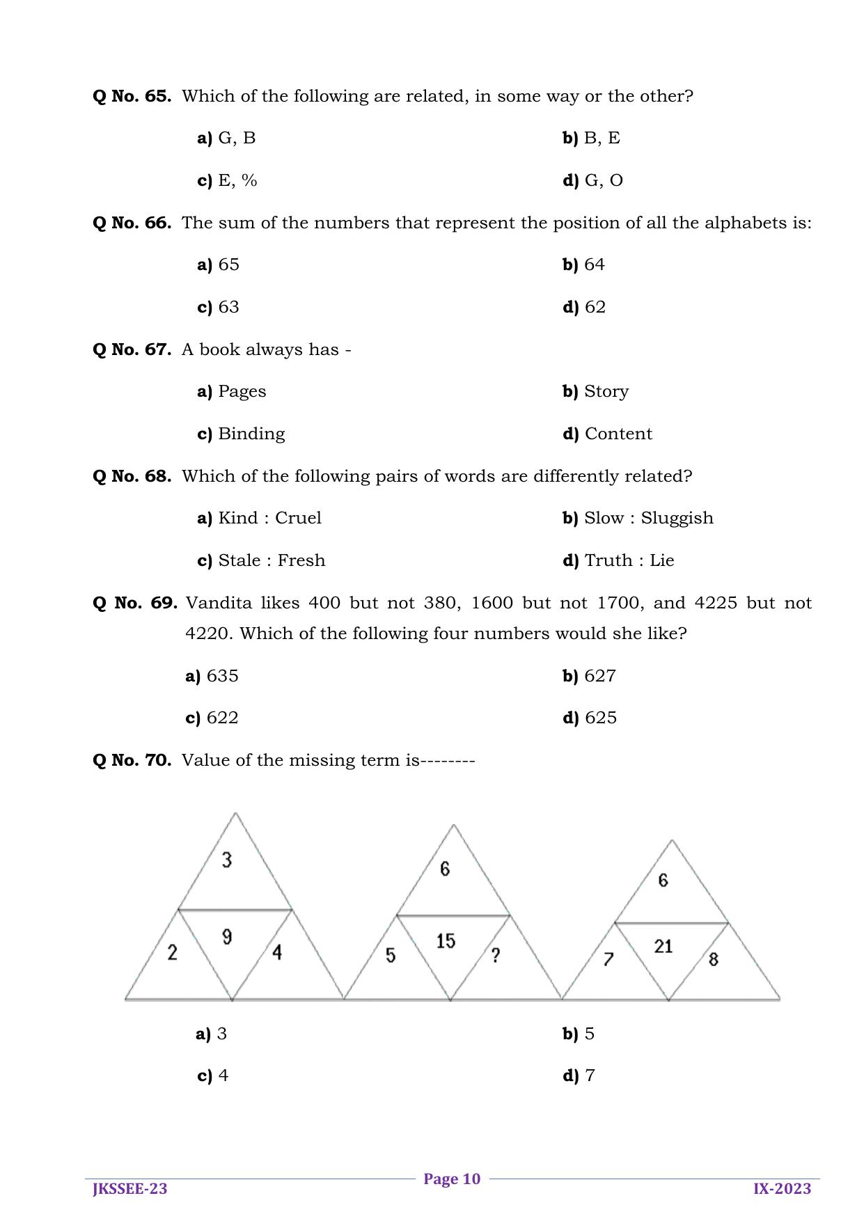 JKSSEE 2023 Class 9 Question Paper - Page 10