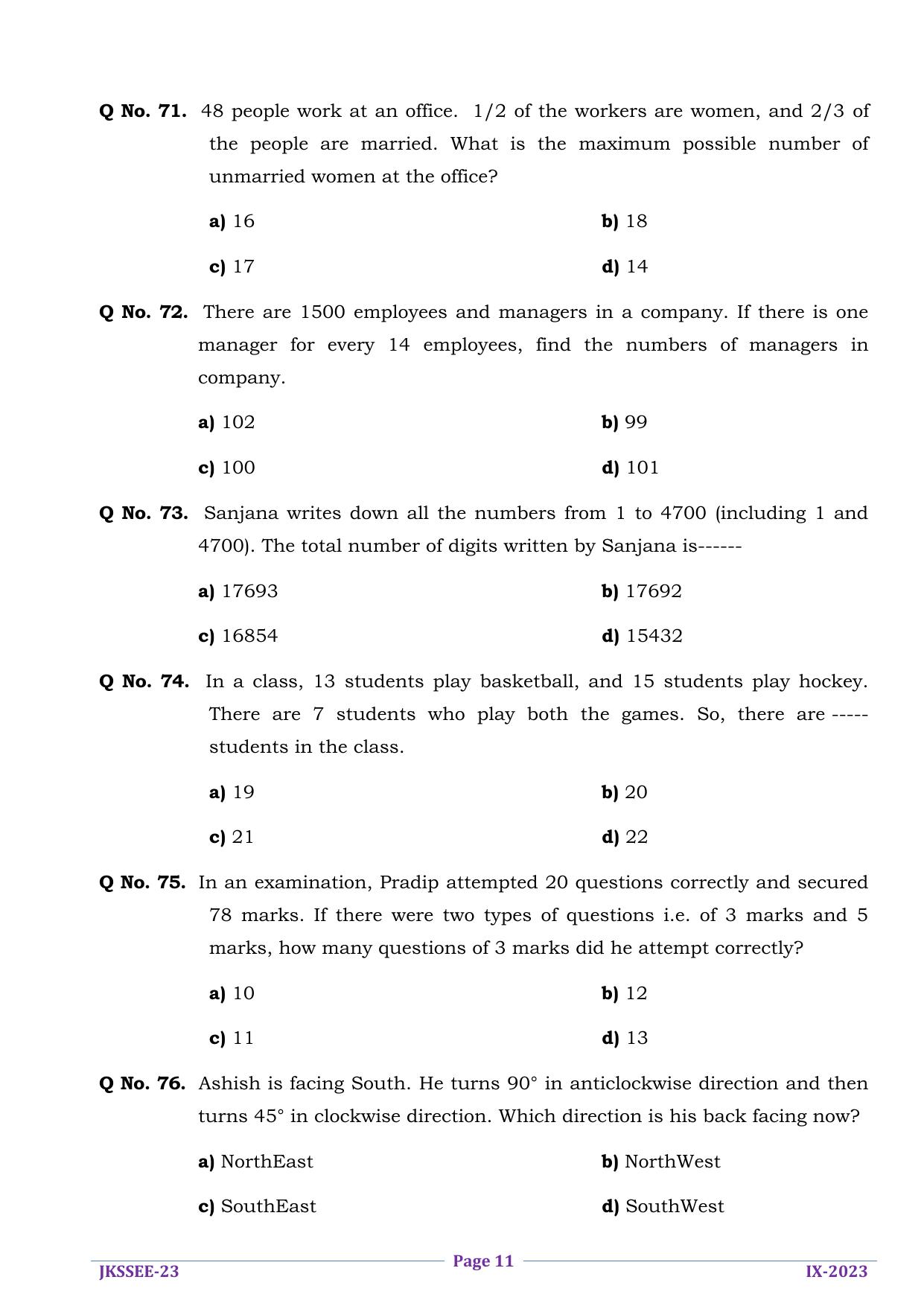 JKSSEE 2023 Class 9 Question Paper - Page 11