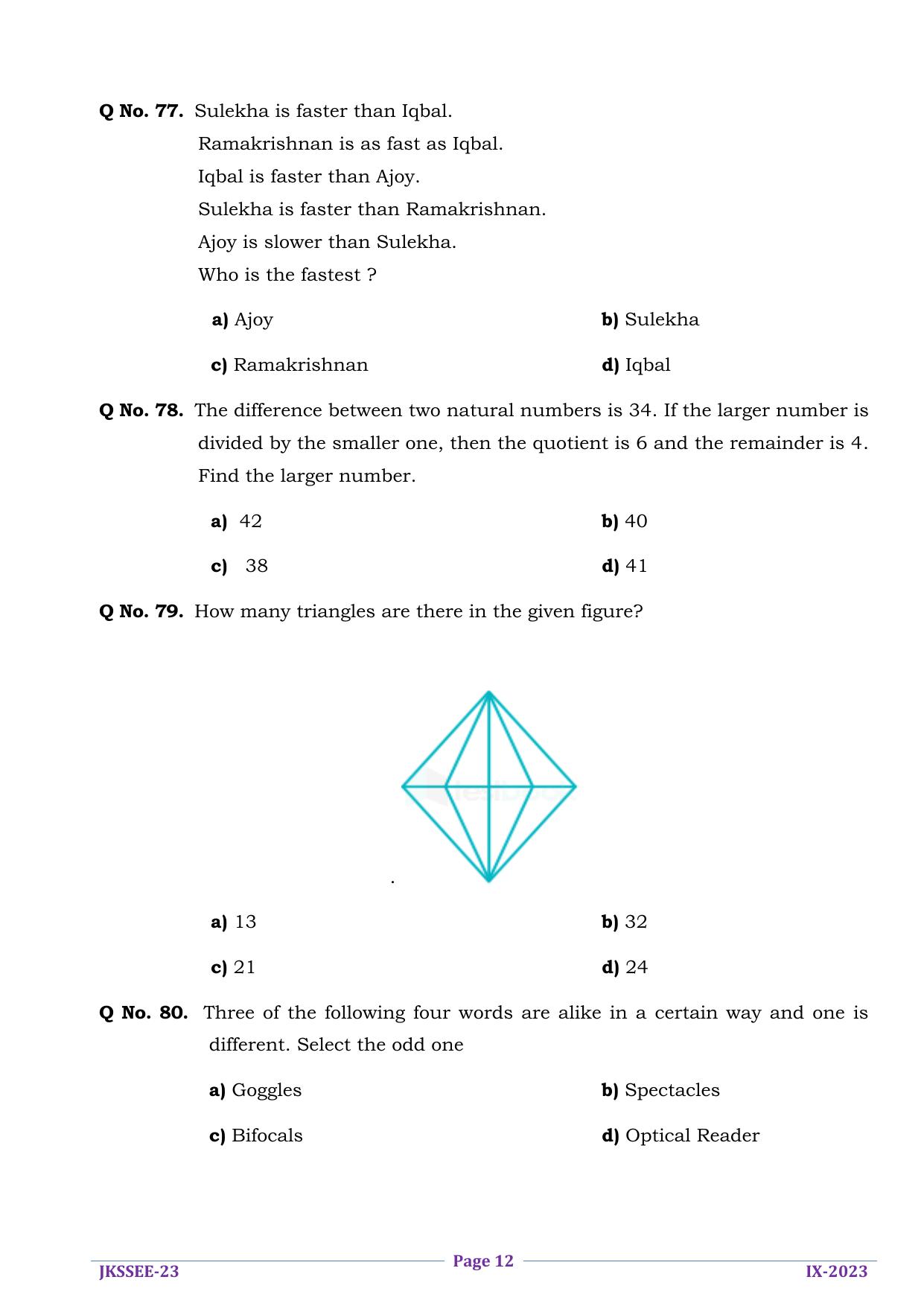 JKSSEE 2023 Class 9 Question Paper - Page 12