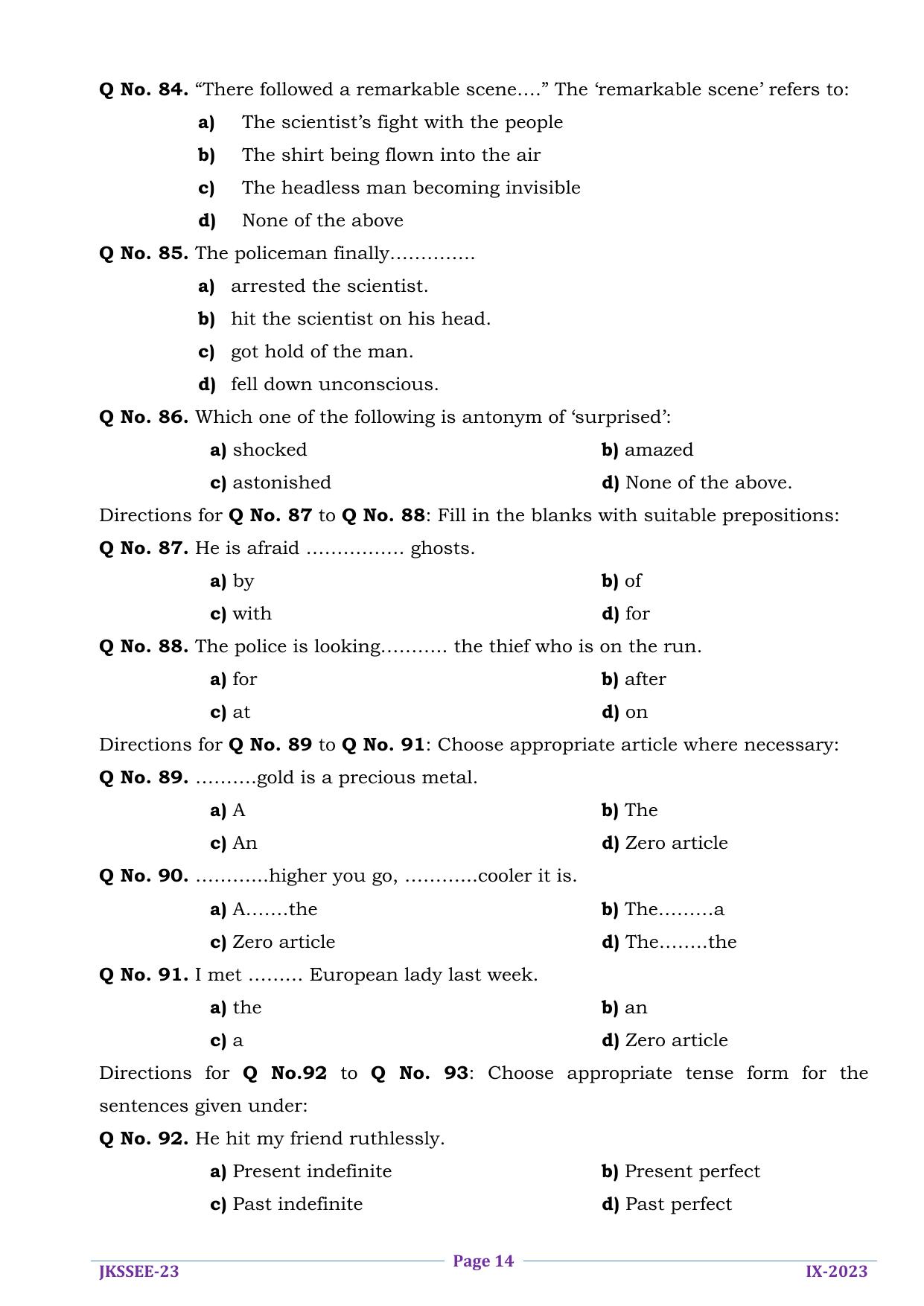 JKSSEE 2023 Class 9 Question Paper - Page 14
