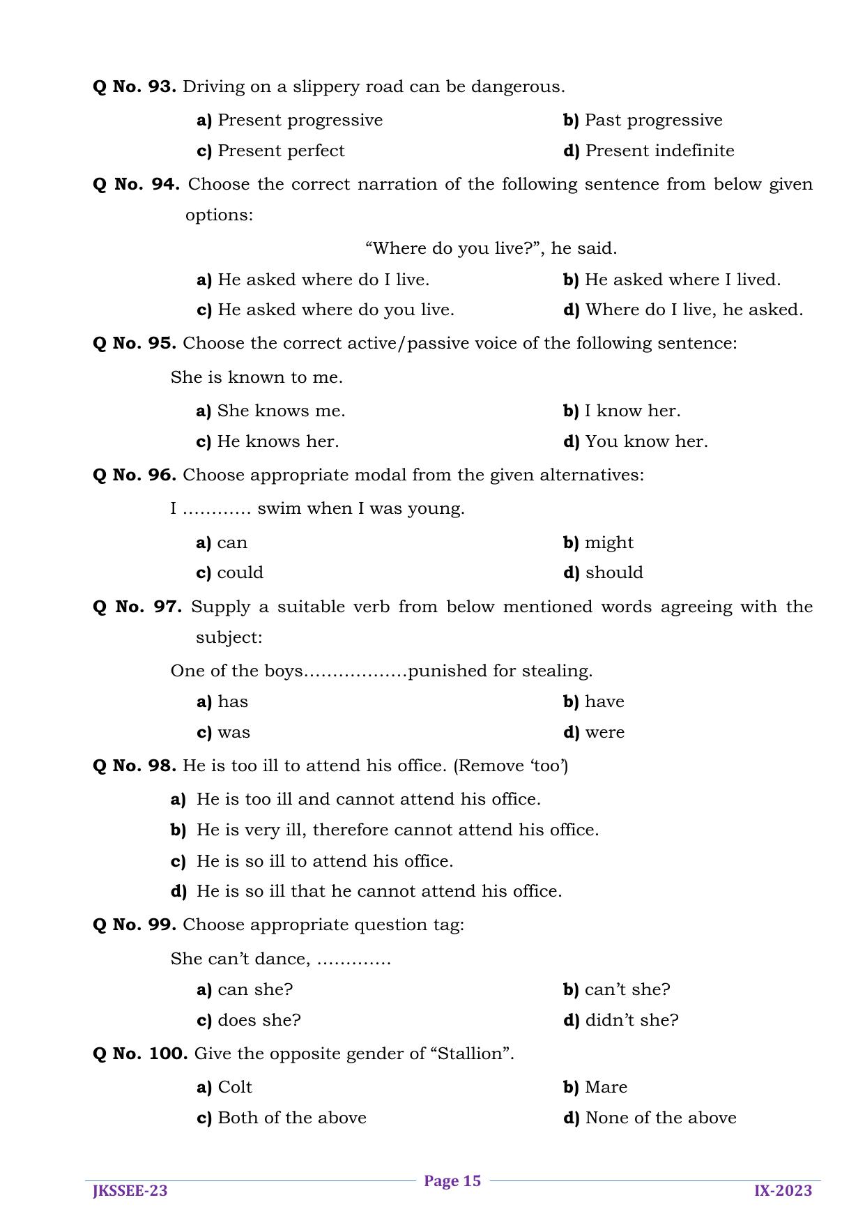 JKSSEE 2023 Class 9 Question Paper - Page 15