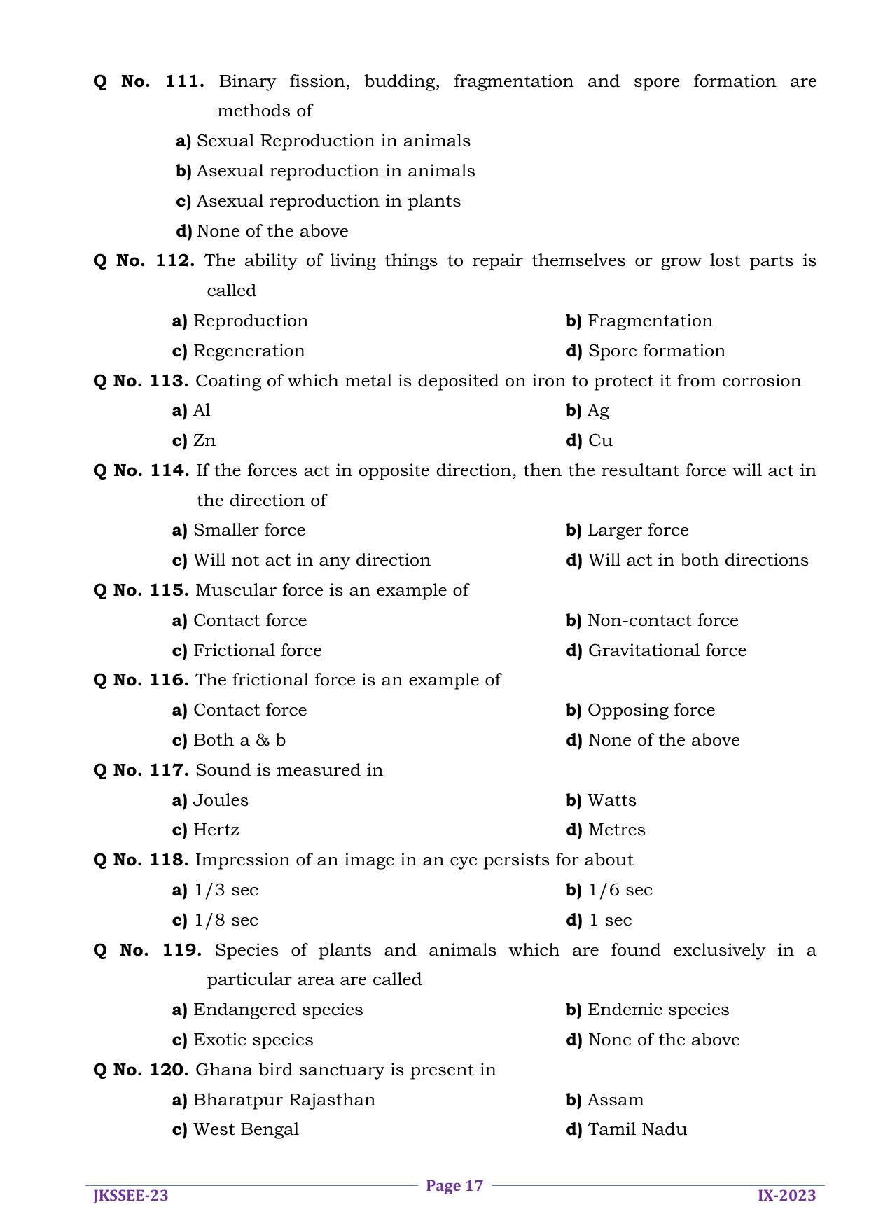 JKSSEE 2023 Class 9 Question Paper - Page 17