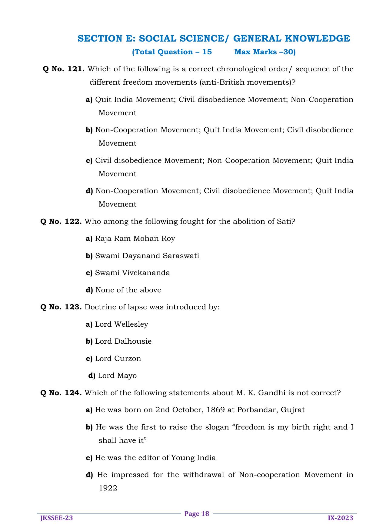 JKSSEE 2023 Class 9 Question Paper - Page 18