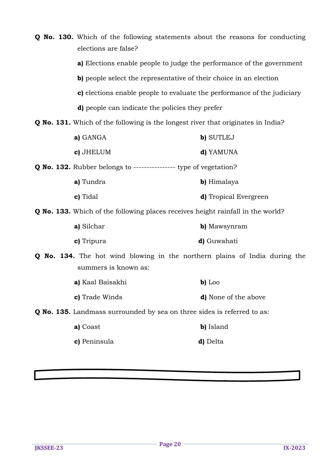 JKSSEE 2023 Class 9 Question Paper - Page 20