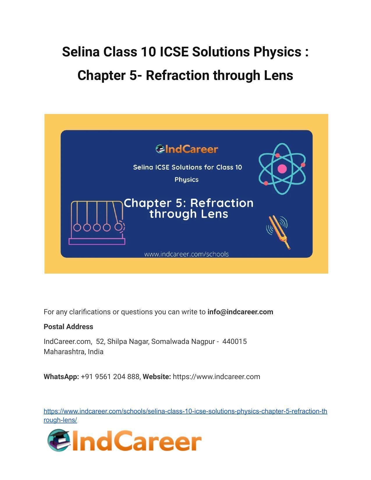 Selina Class 10 ICSE Solutions Physics : Chapter 5- Refraction through Lens - Page 1