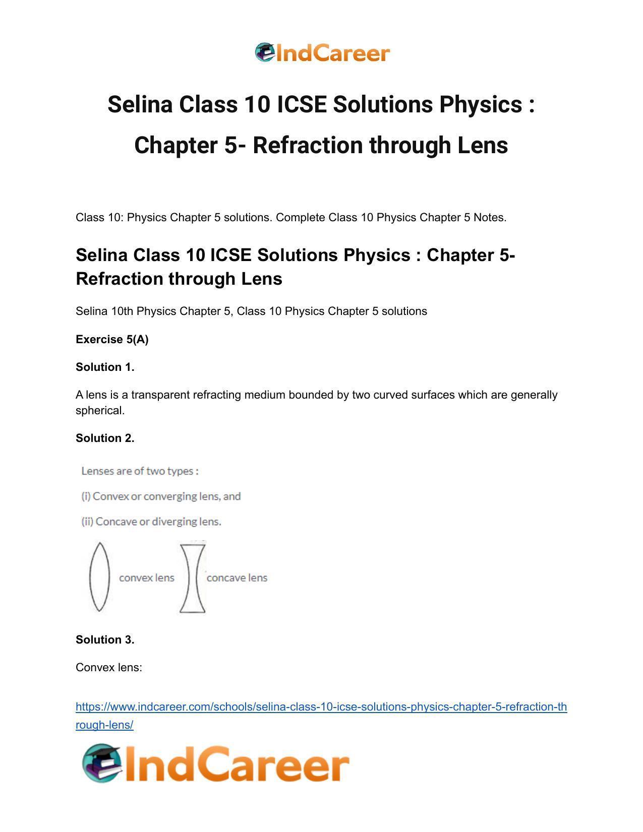 Selina Class 10 ICSE Solutions Physics : Chapter 5- Refraction through Lens - Page 2