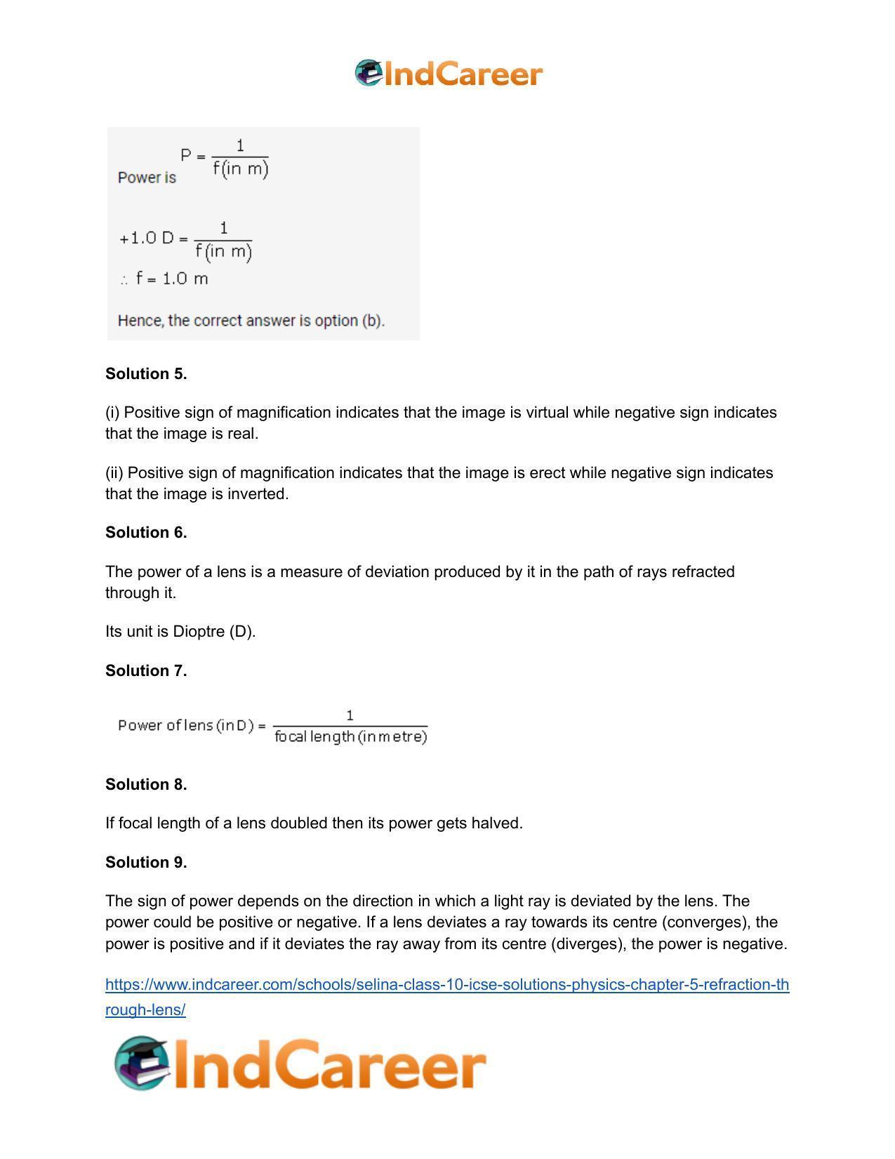 Selina Class 10 ICSE Solutions Physics : Chapter 5- Refraction through Lens - Page 29