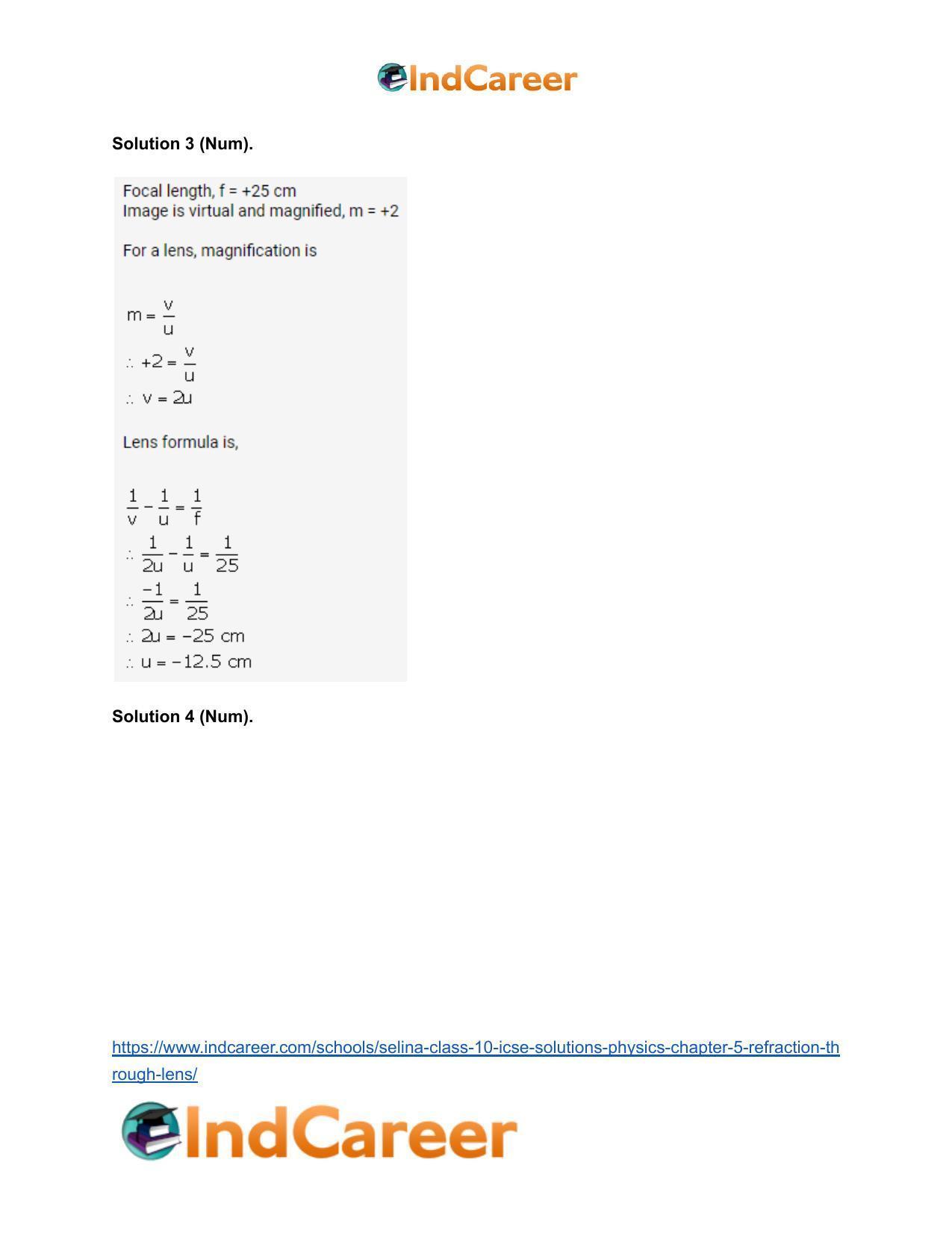 Selina Class 10 ICSE Solutions Physics : Chapter 5- Refraction through Lens - Page 32