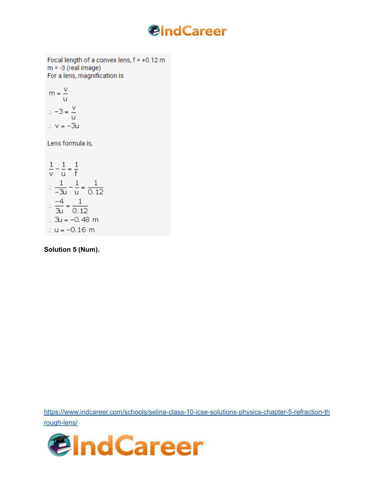 Selina Class 10 ICSE Solutions Physics : Chapter 5- Refraction through Lens - Page 33