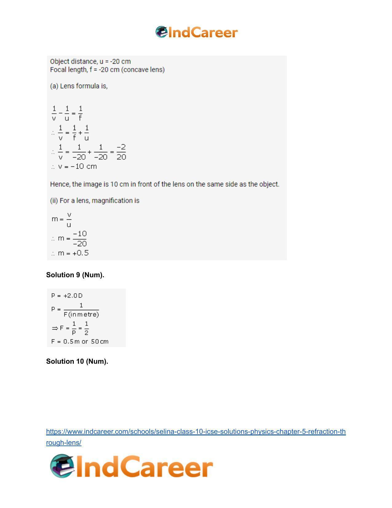 Selina Class 10 ICSE Solutions Physics : Chapter 5- Refraction through Lens - Page 37