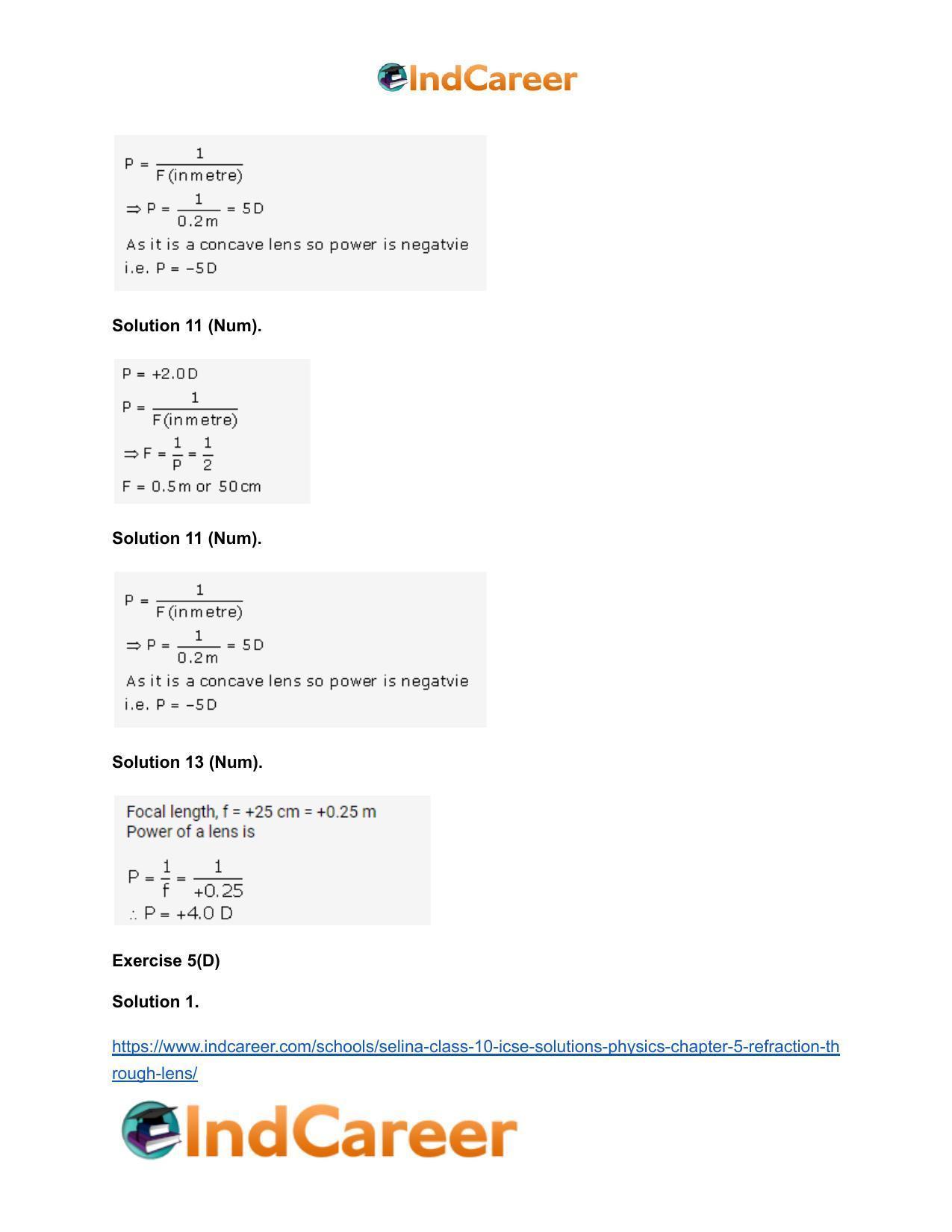 Selina Class 10 ICSE Solutions Physics : Chapter 5- Refraction through Lens - Page 38