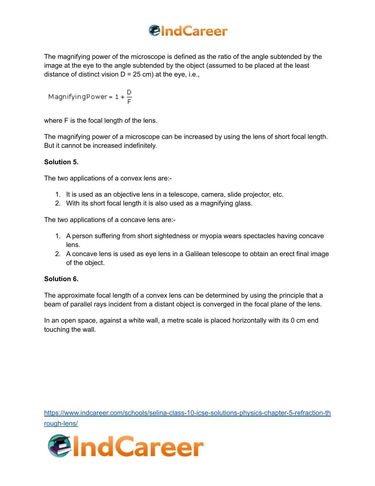 Selina Class 10 ICSE Solutions Physics : Chapter 5- Refraction through Lens - Page 40