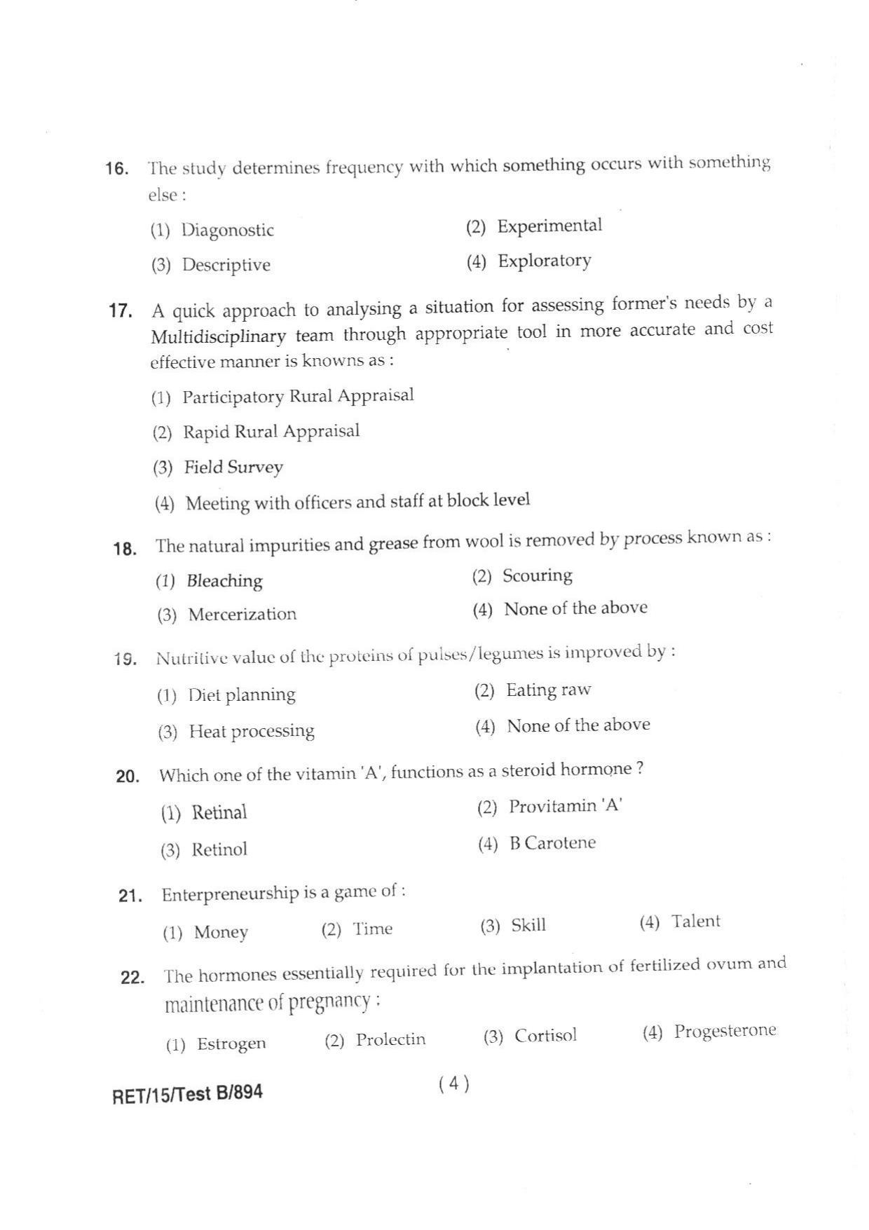 BHU RET HOME SCIENCE 2015 Question Paper - Page 6