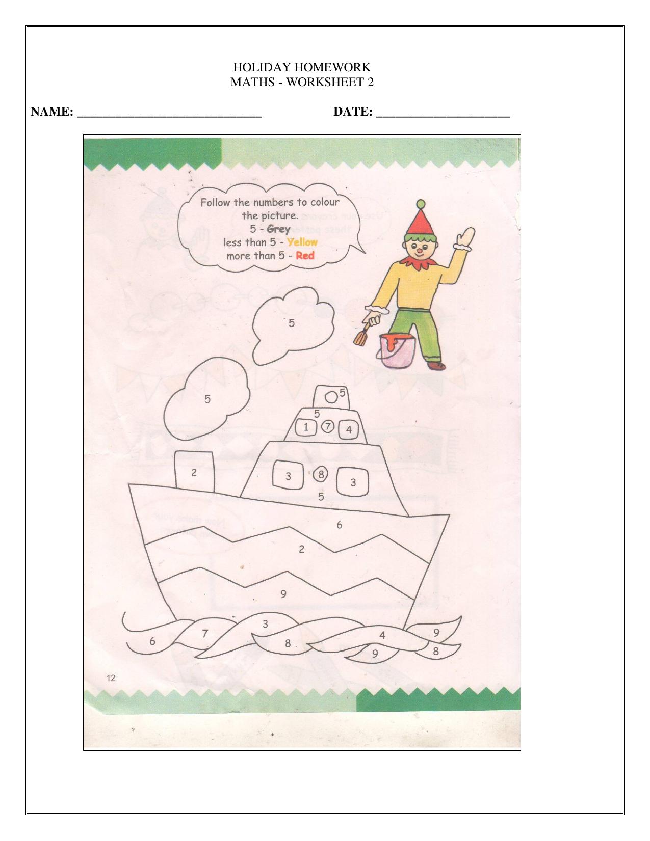 Worksheet for Class 1 Maths Assignment 12 - Page 1