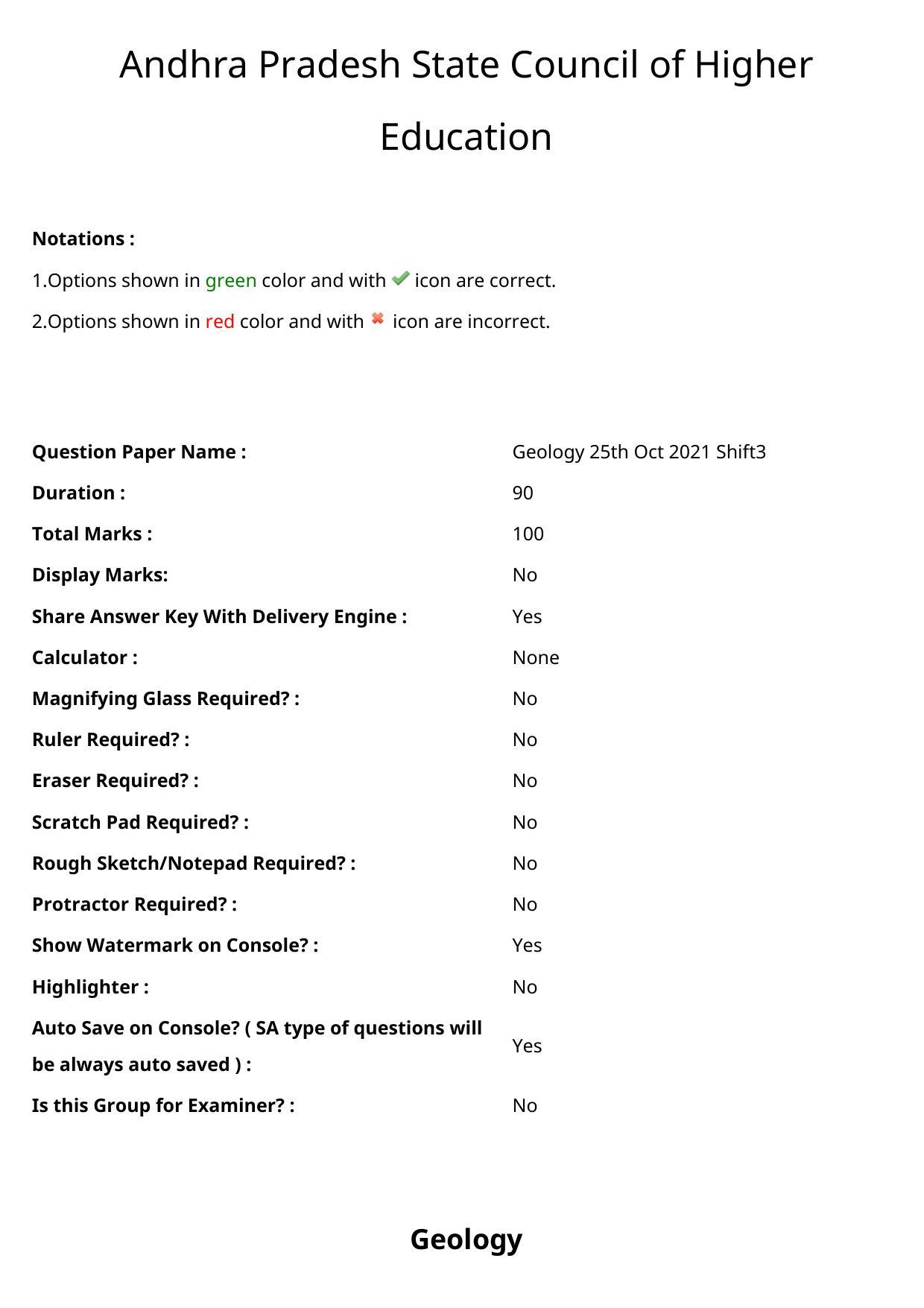 AP PGCET 2021 Geology Question Paper with Answer Key - Page 1